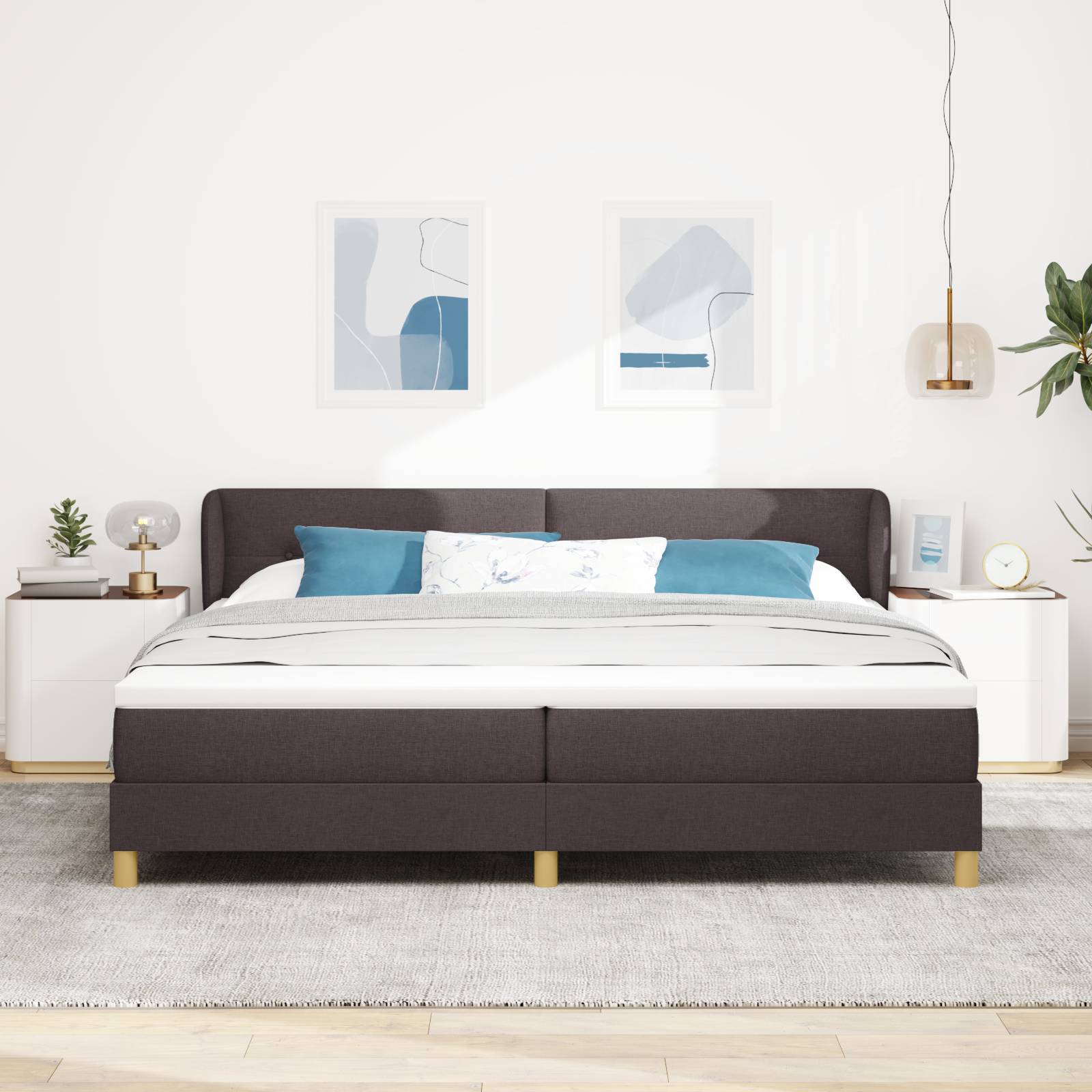 vidaXL Boxspringbett mit Matratze Dunkelbraun 200x200 cm Stoff
