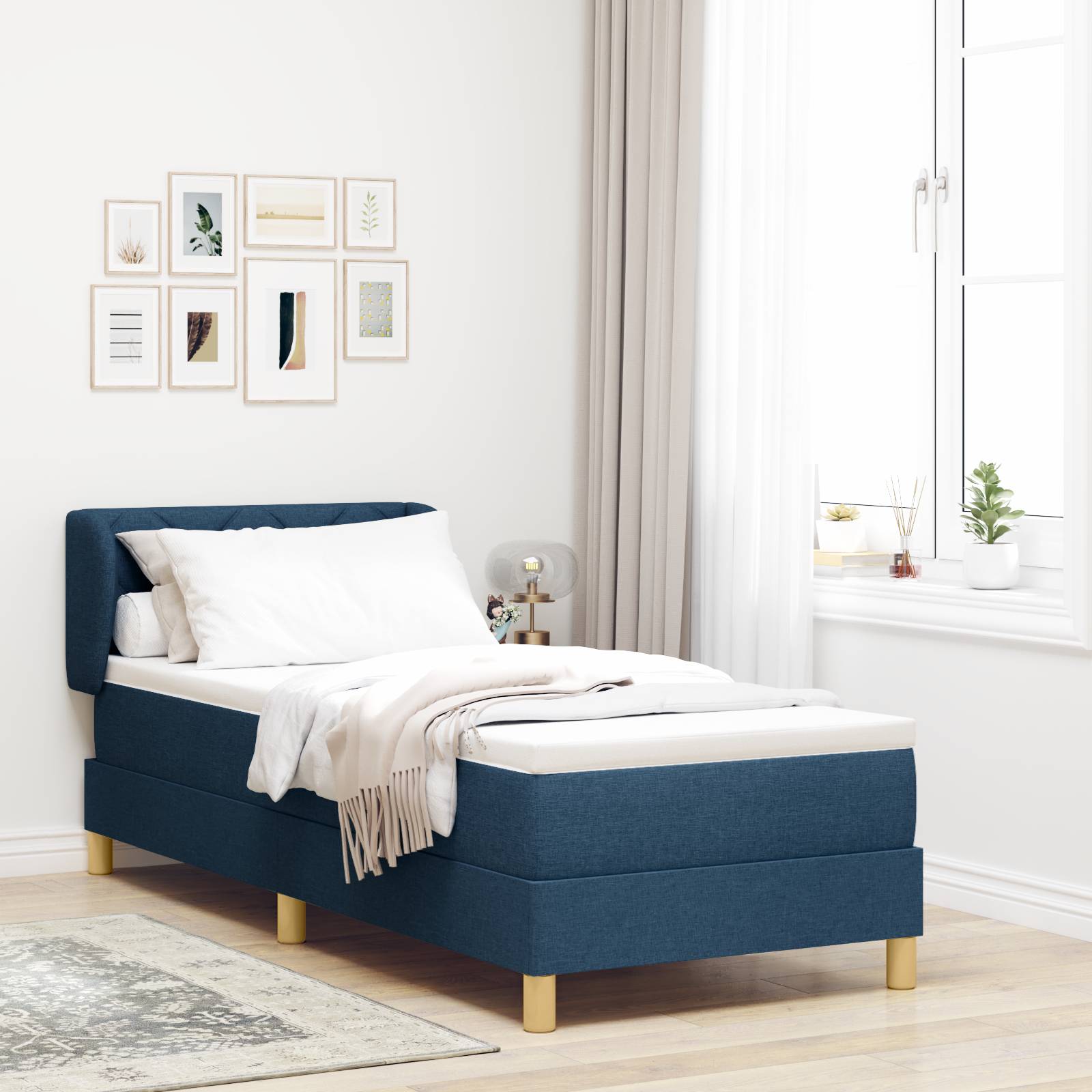 vidaXL Boxspringbett mit Matratze Blau 80x200 cm Stoff