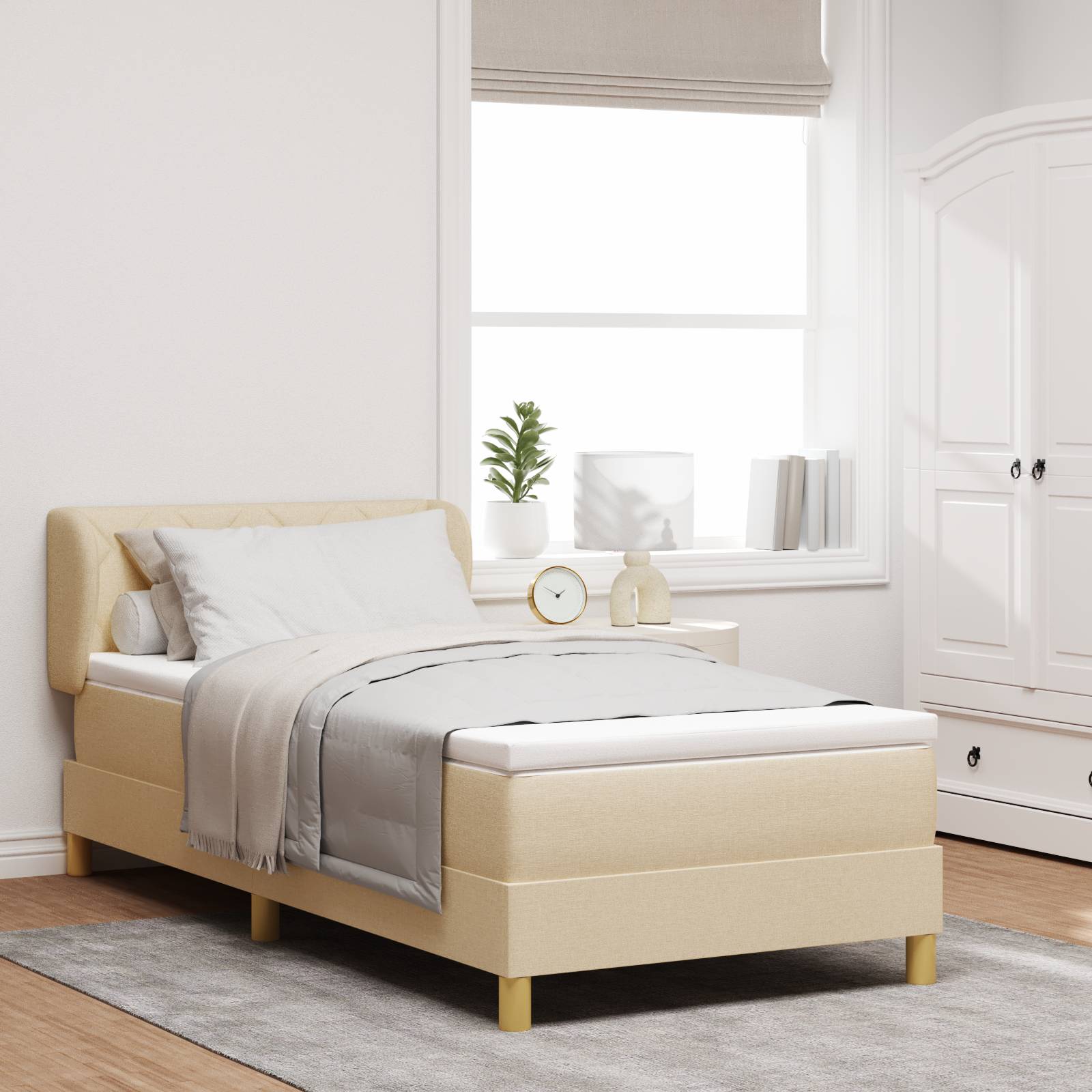 vidaXL Boxspringbett mit Matratze Creme 90x190 cm Stoff