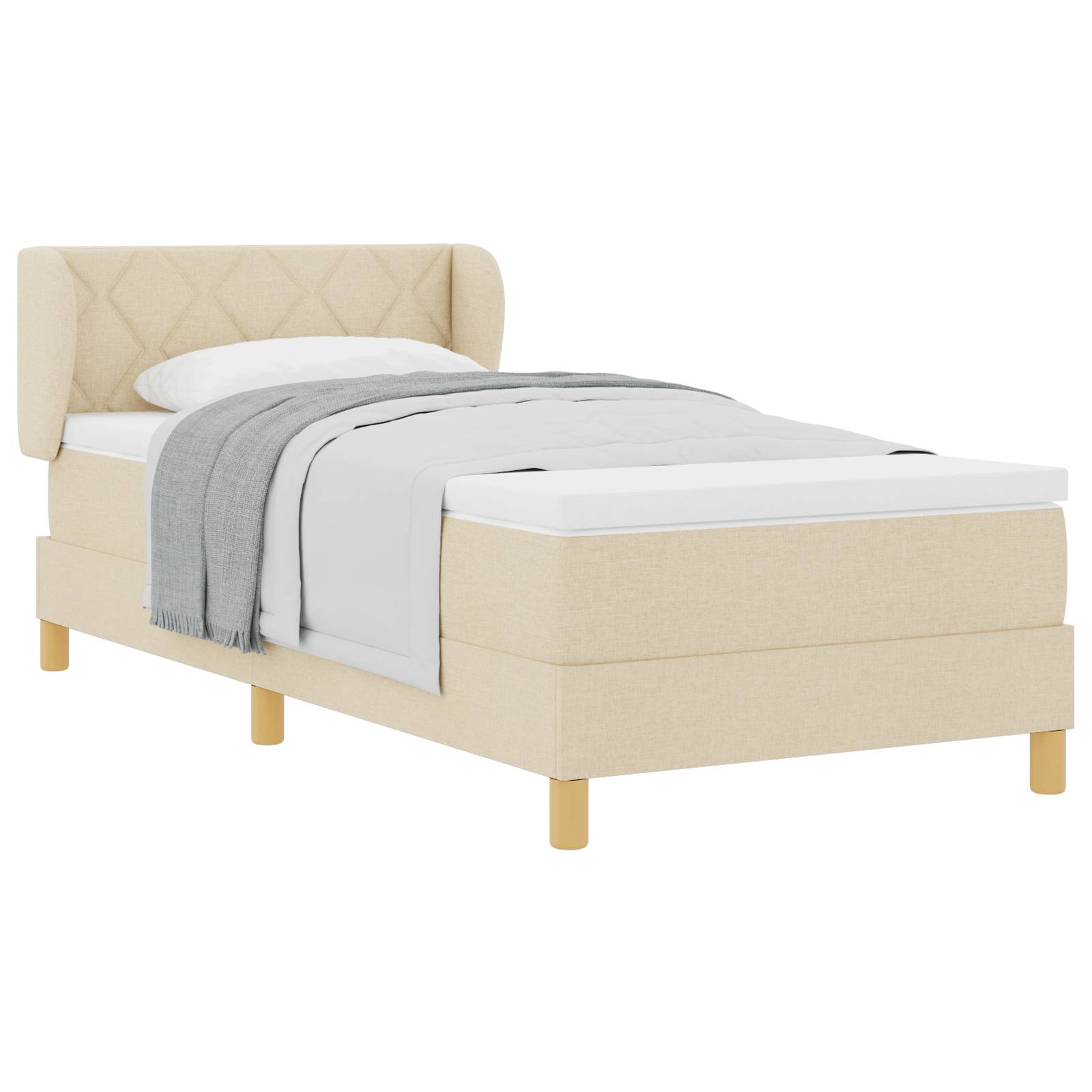 vidaXL Boxspringbett mit Matratze Creme 90x190 cm Stoff