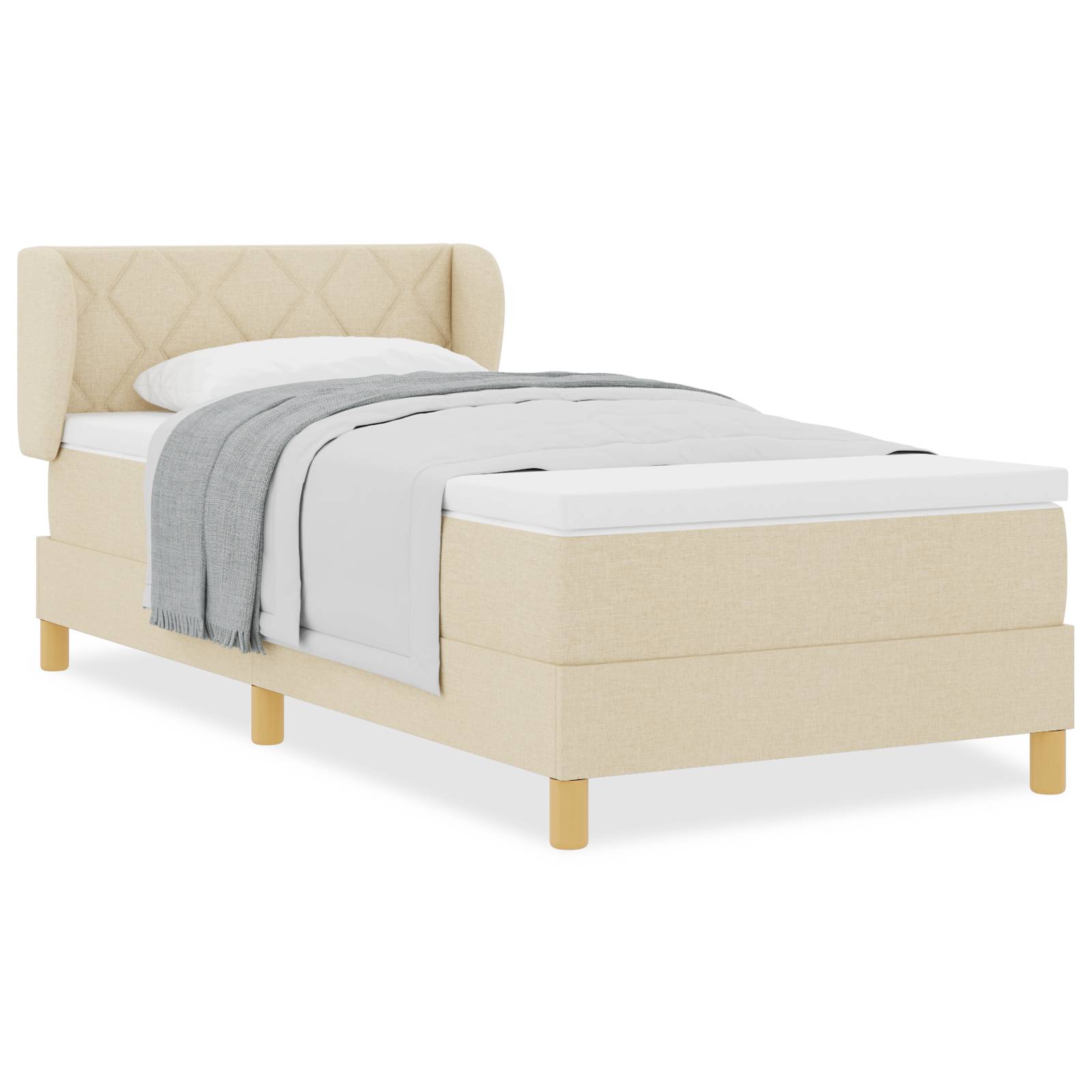 vidaXL Boxspringbett mit Matratze Creme 90x190 cm Stoff