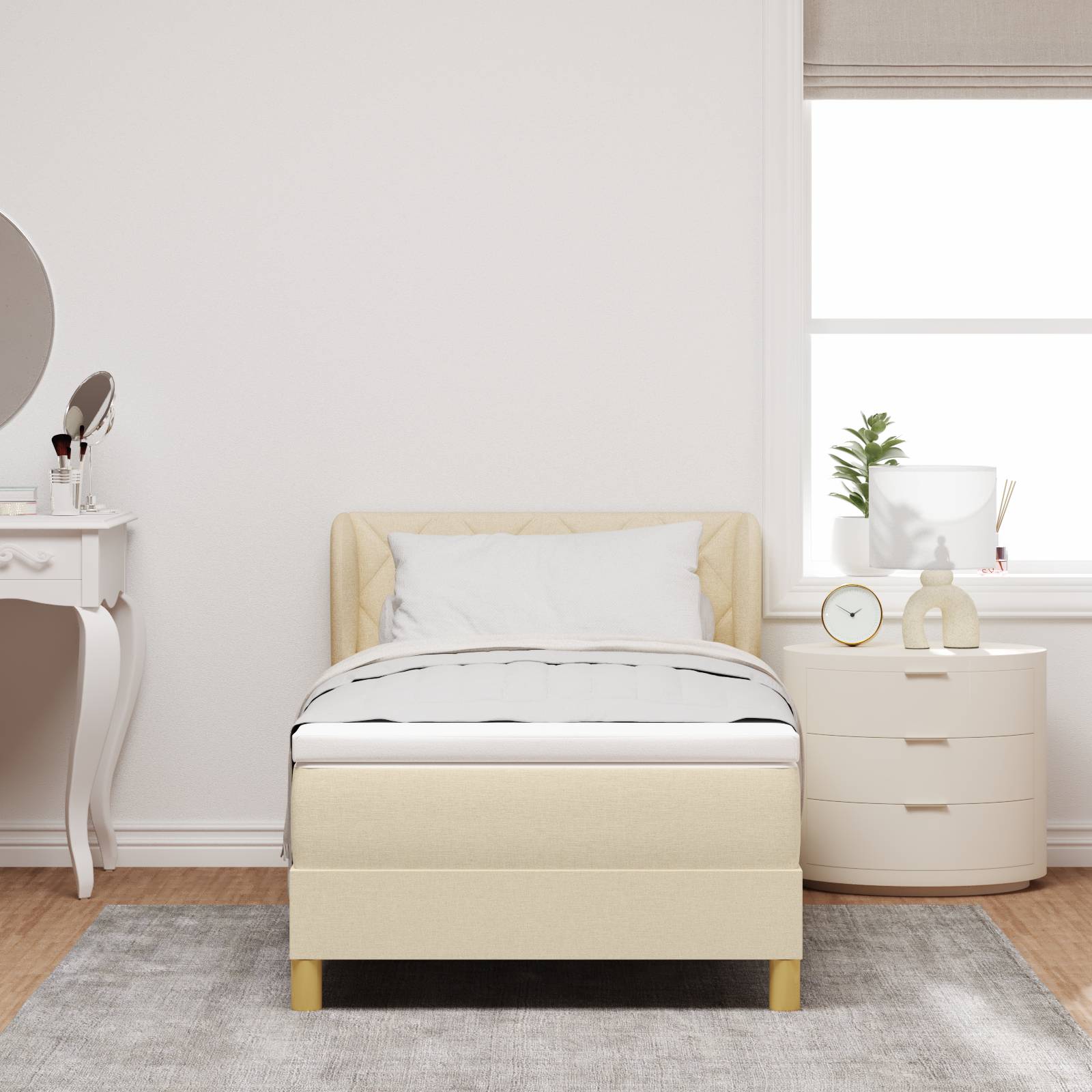 vidaXL Boxspringbett mit Matratze Creme 90x190 cm Stoff