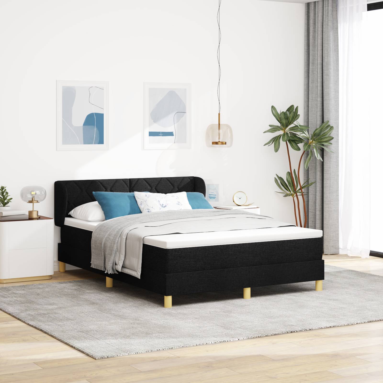 vidaXL Boxspringbett mit Matratze Schwarz 140x200 cm Stoff