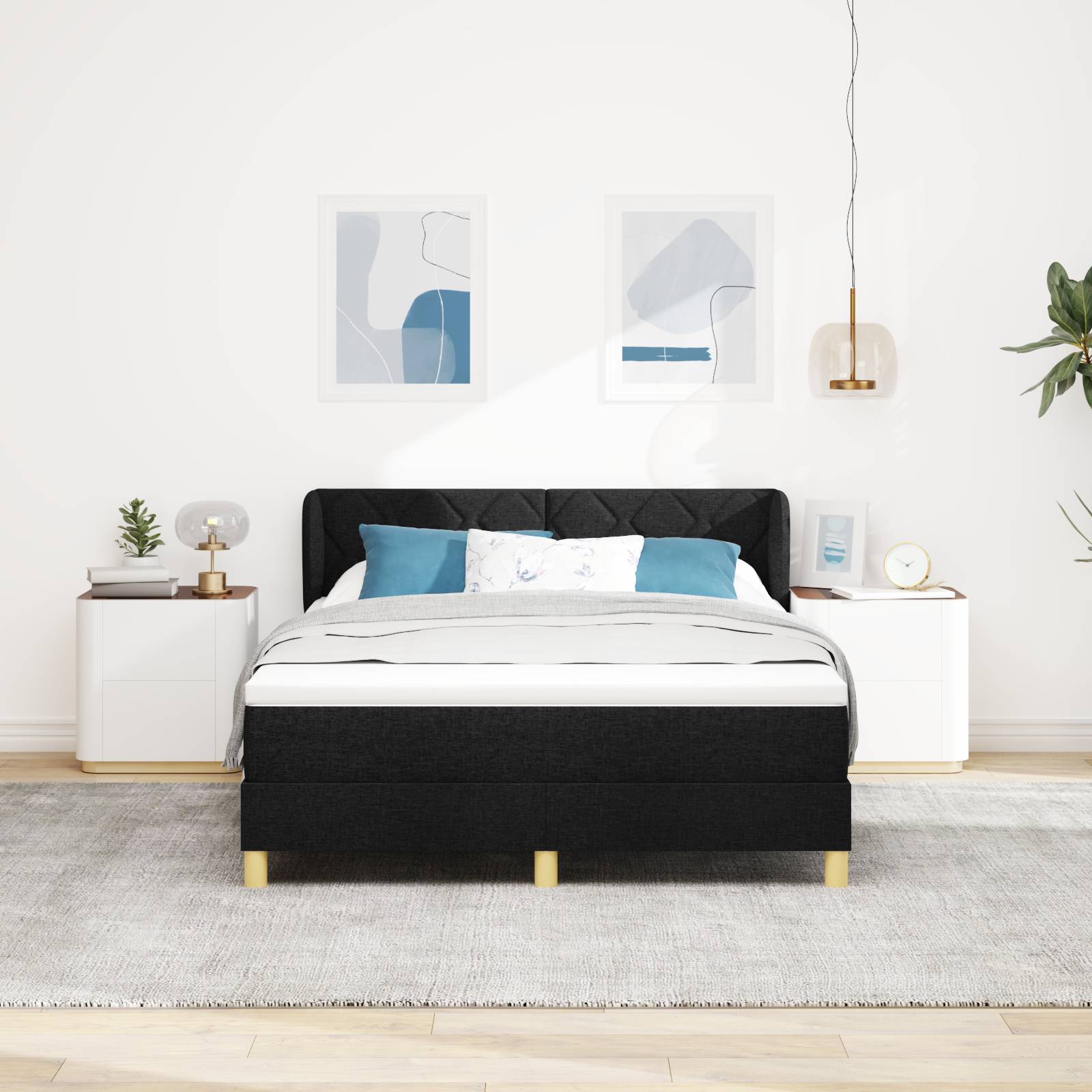 vidaXL Boxspringbett mit Matratze Schwarz 140x200 cm Stoff