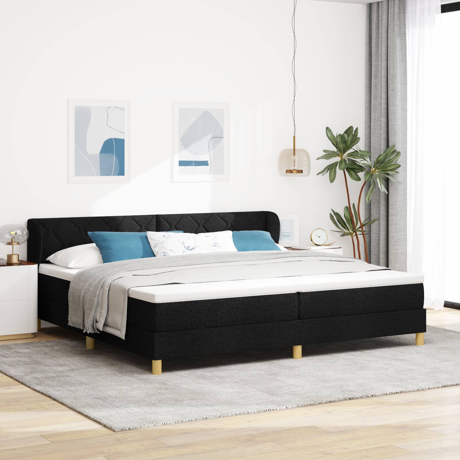 vidaXL Boxspringbett mit Matratze Schwarz 200x200 cm Stoff