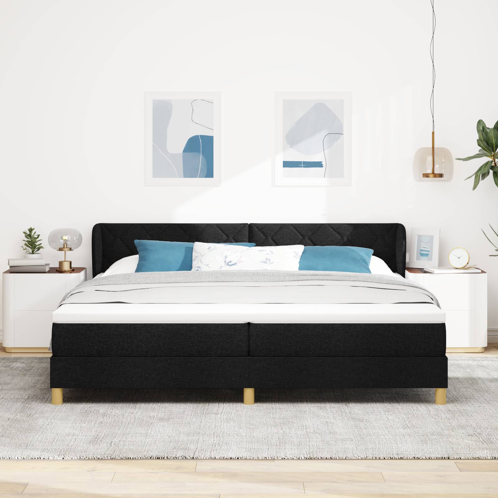 vidaXL Boxspringbett mit Matratze Schwarz 200x200 cm Stoff