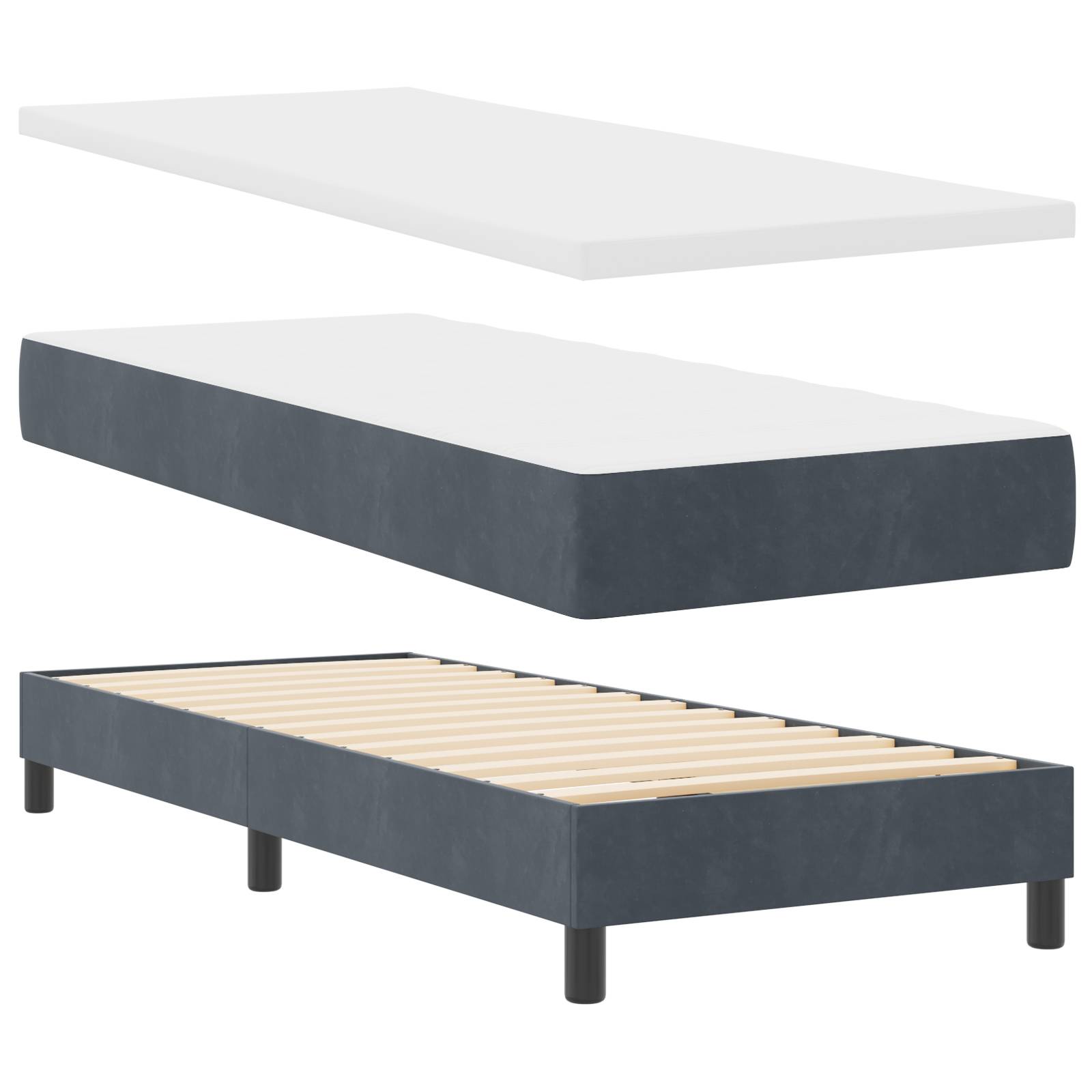 vidaXL Boxspringbett mit Matratze Dunkelgrau 80x200 cm Samt