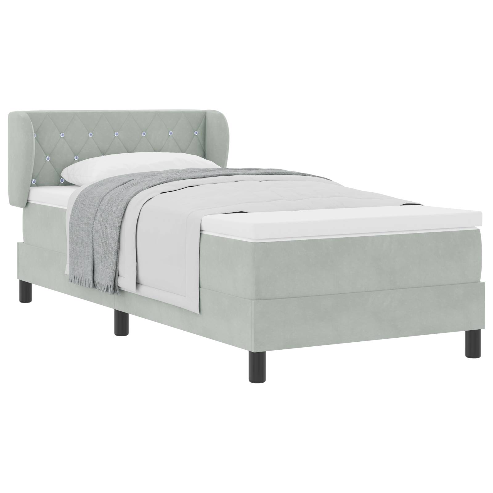 vidaXL Boxspringbett mit Matratze Hellgrau 90x200 cm Samt