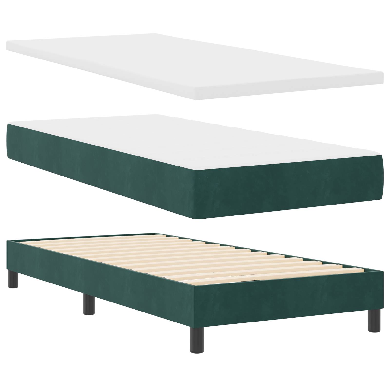 vidaXL Boxspringbett mit Matratze Dunkelgrün 90x190 cm Samt
