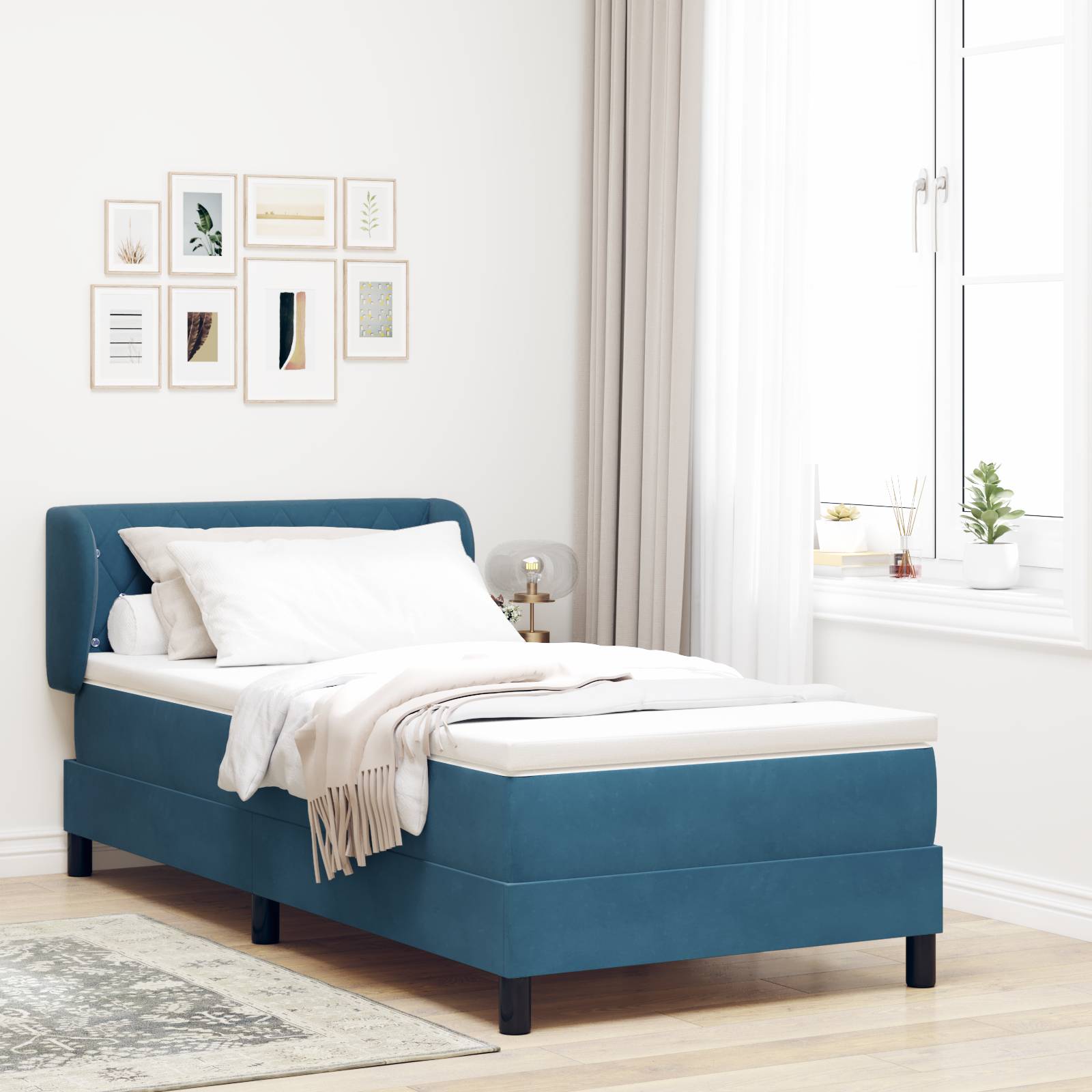 vidaXL Boxspringbett mit Matratze Dunkelblau 90x200 cm Samt