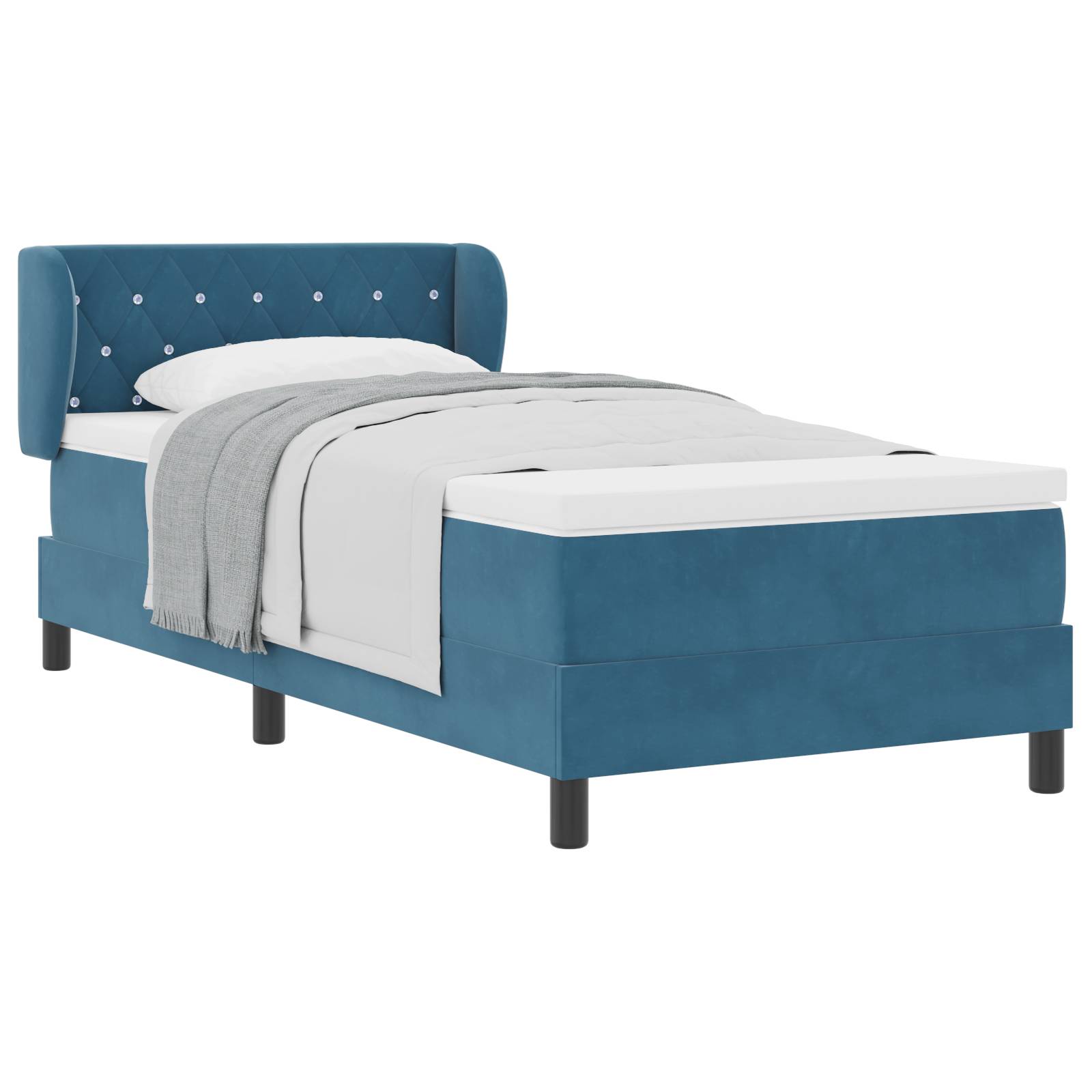 vidaXL Boxspringbett mit Matratze Dunkelblau 90x200 cm Samt