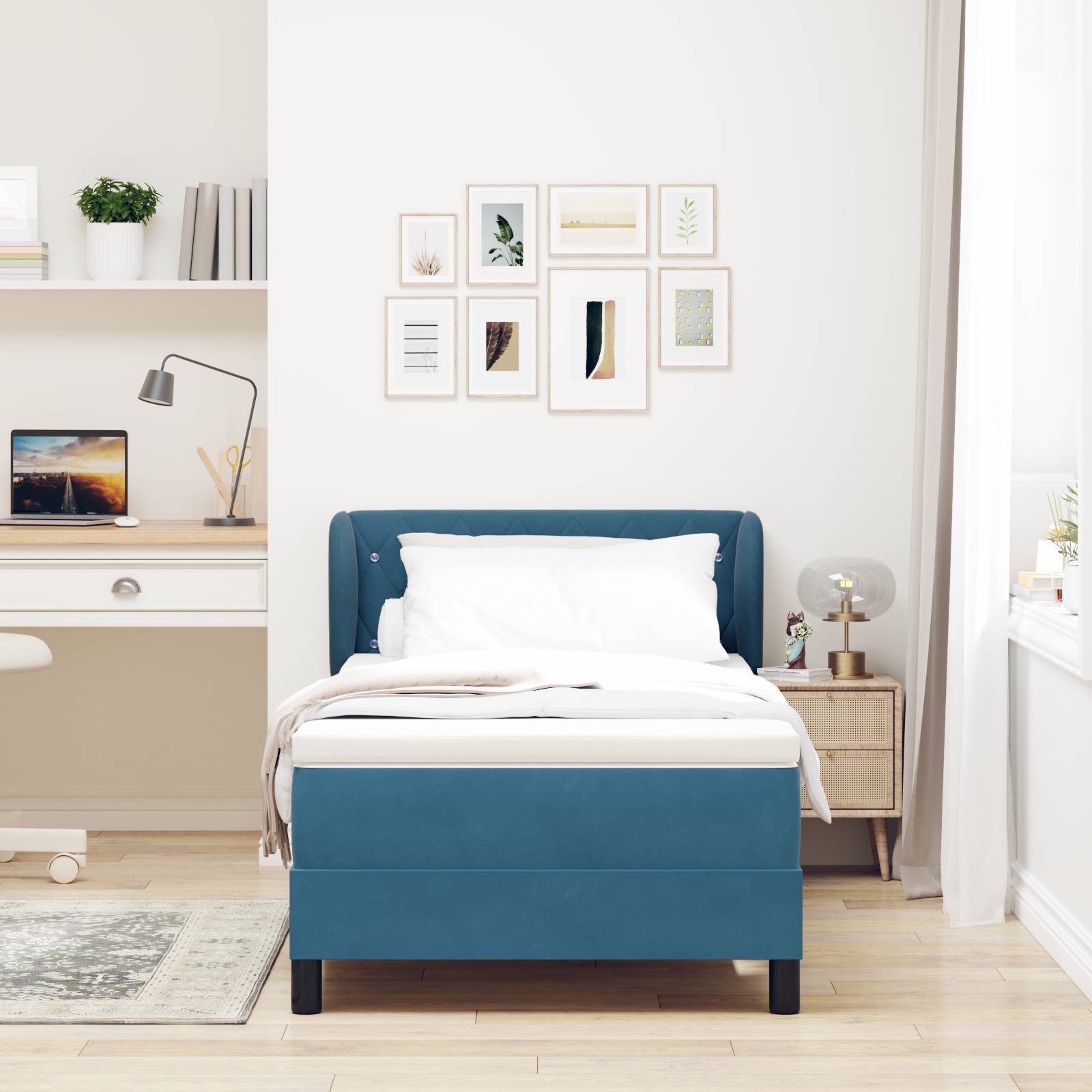 vidaXL Boxspringbett mit Matratze Dunkelblau 90x200 cm Samt
