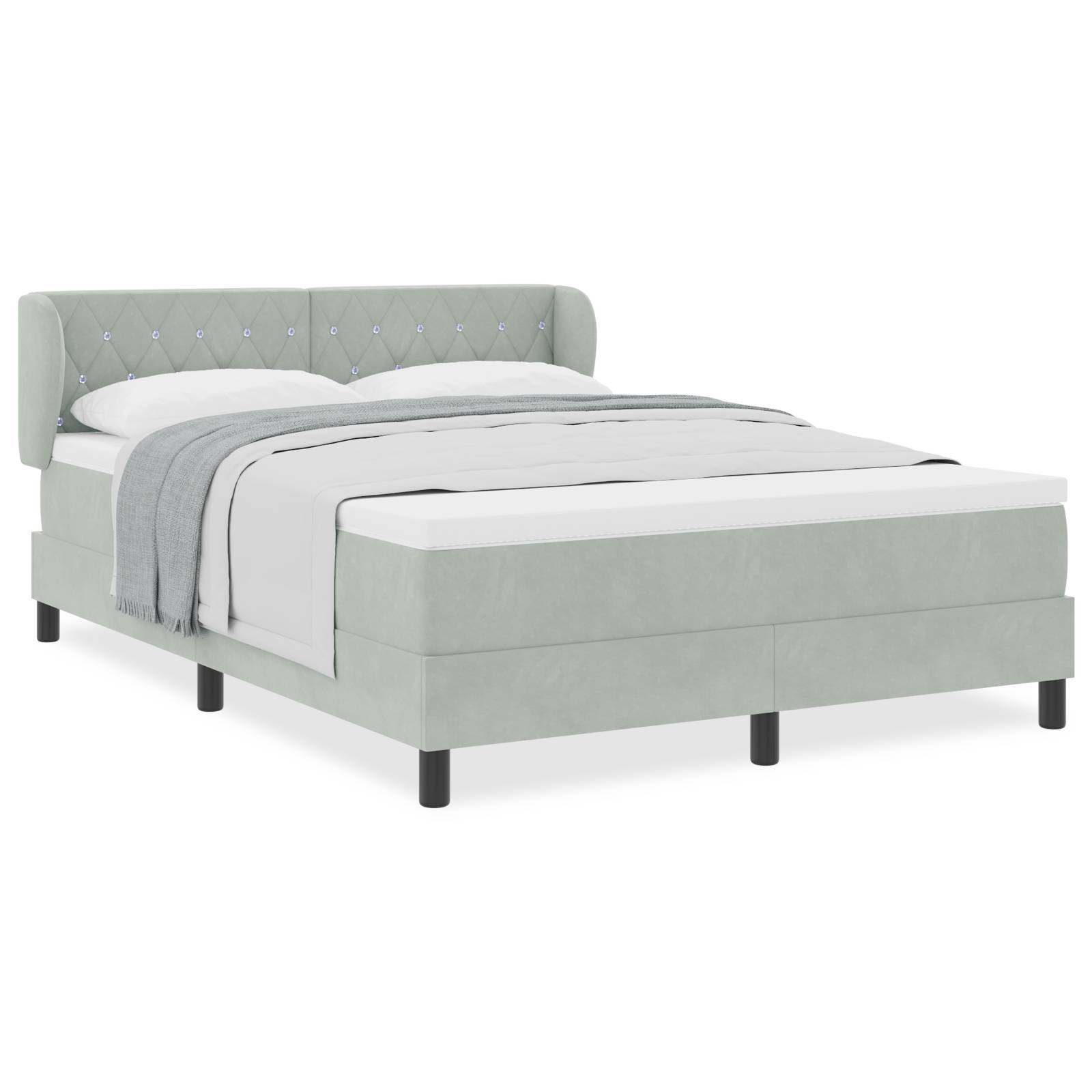 vidaXL Boxspringbett mit Matratze Hellgrau 140x190 cm Samt