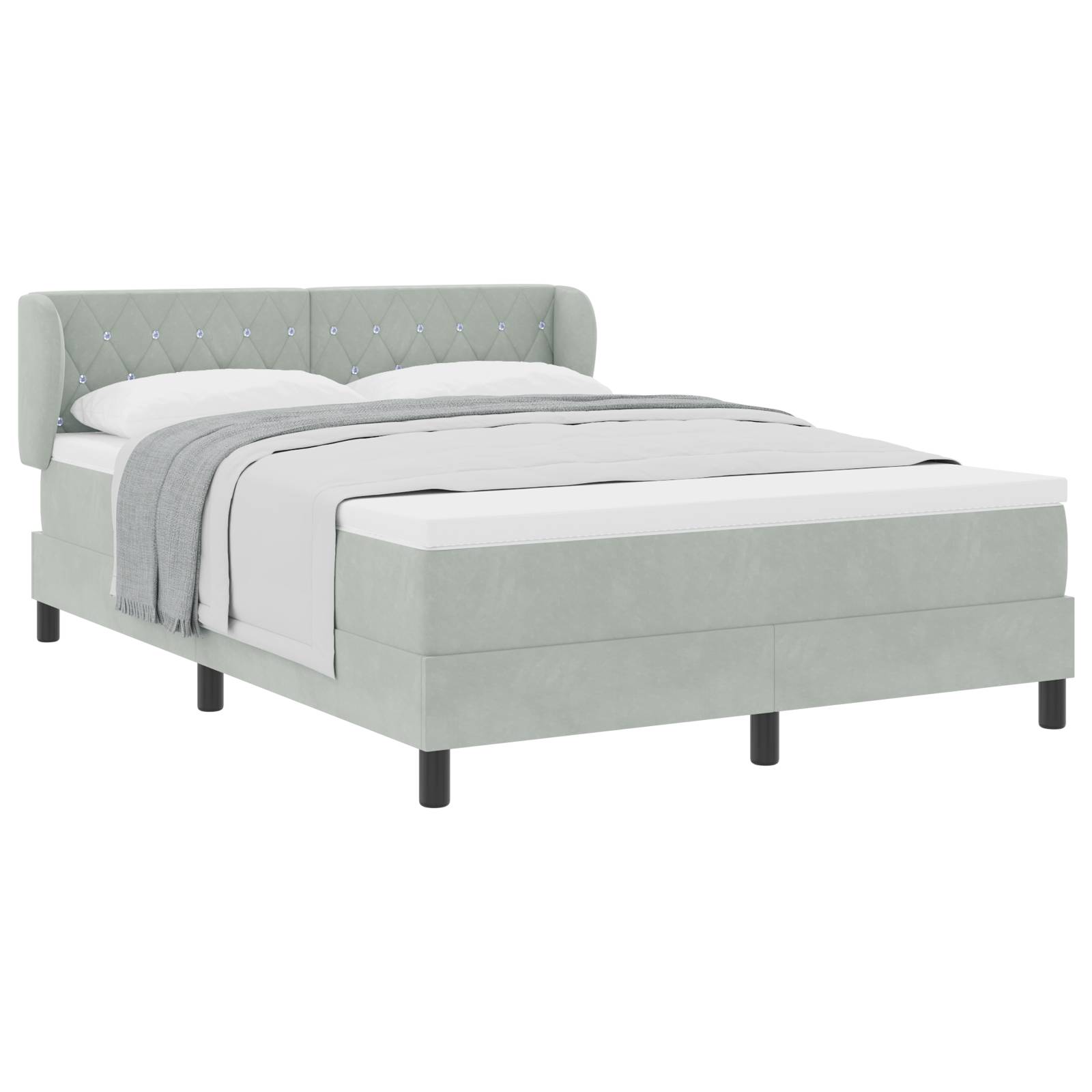vidaXL Boxspringbett mit Matratze Hellgrau 140x190 cm Samt