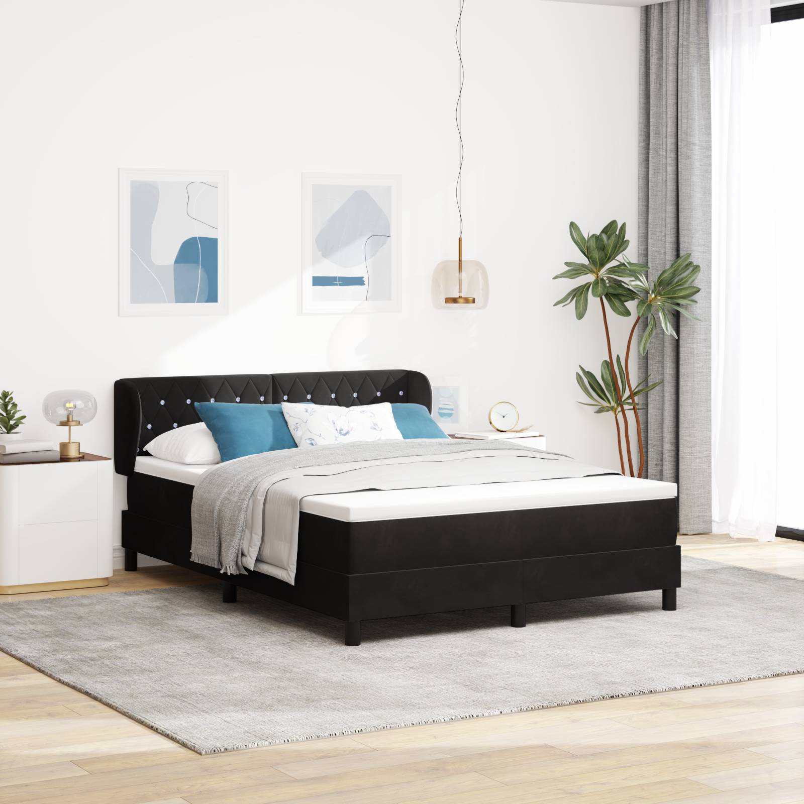 vidaXL Boxspringbett mit Matratze Schwarz 140x190 cm Samt