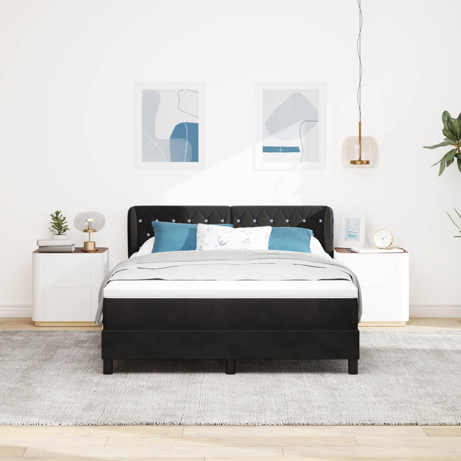 vidaXL Boxspringbett mit Matratze Schwarz 140x190 cm Samt