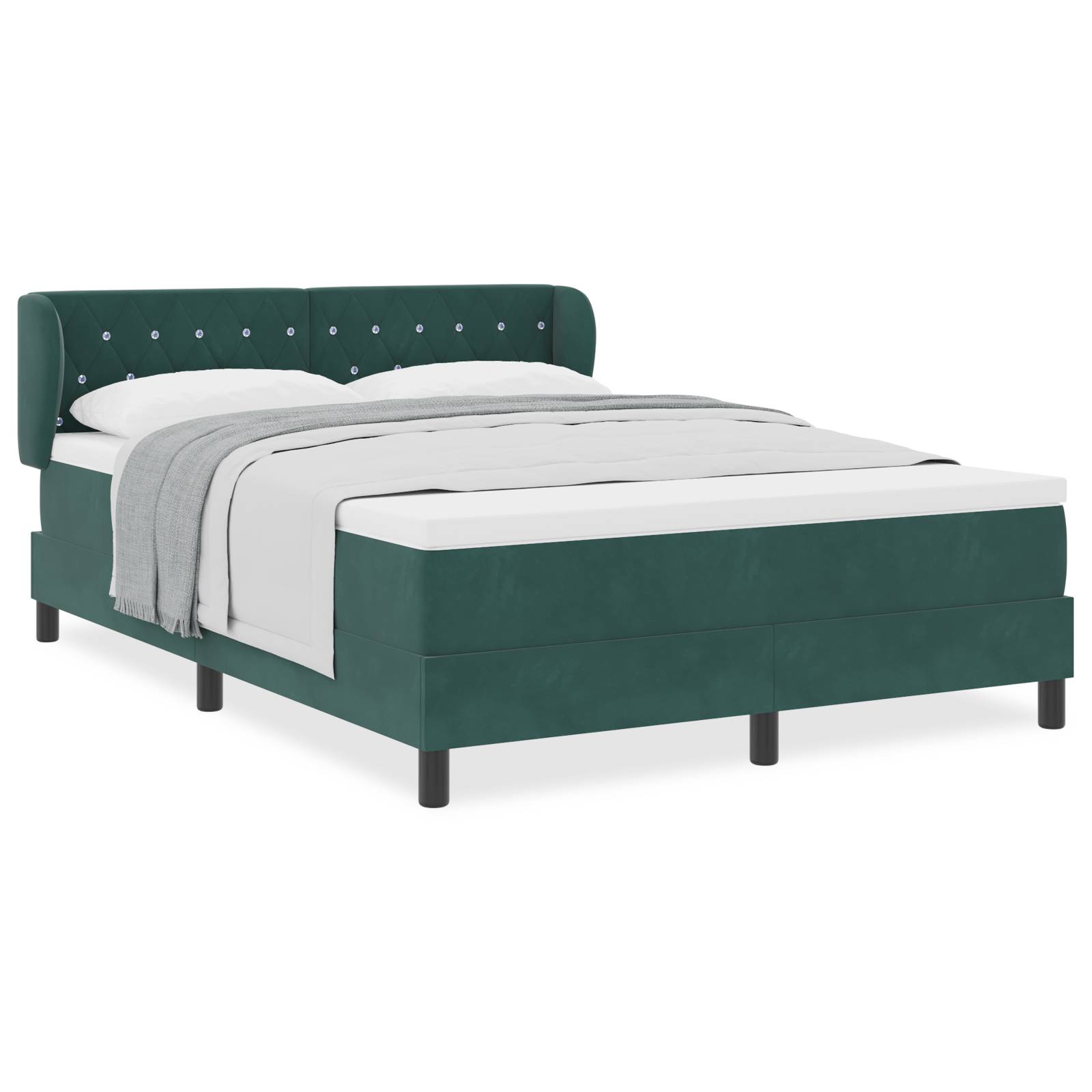 vidaXL Boxspringbett mit Matratze Dunkelgrün 140x190 cm Samt
