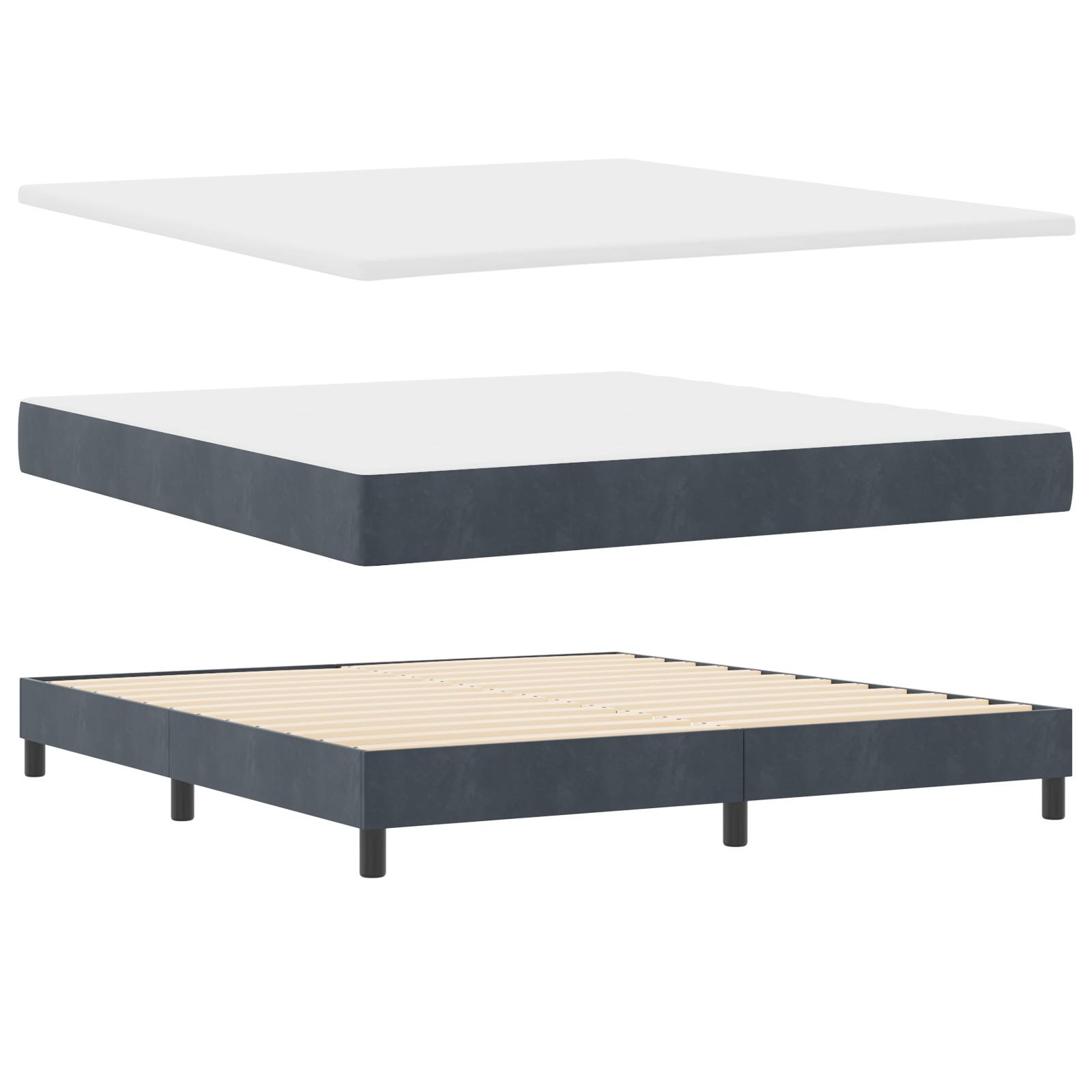 vidaXL Boxspringbett mit Matratze Dunkelgrau 180x200 cm Samt
