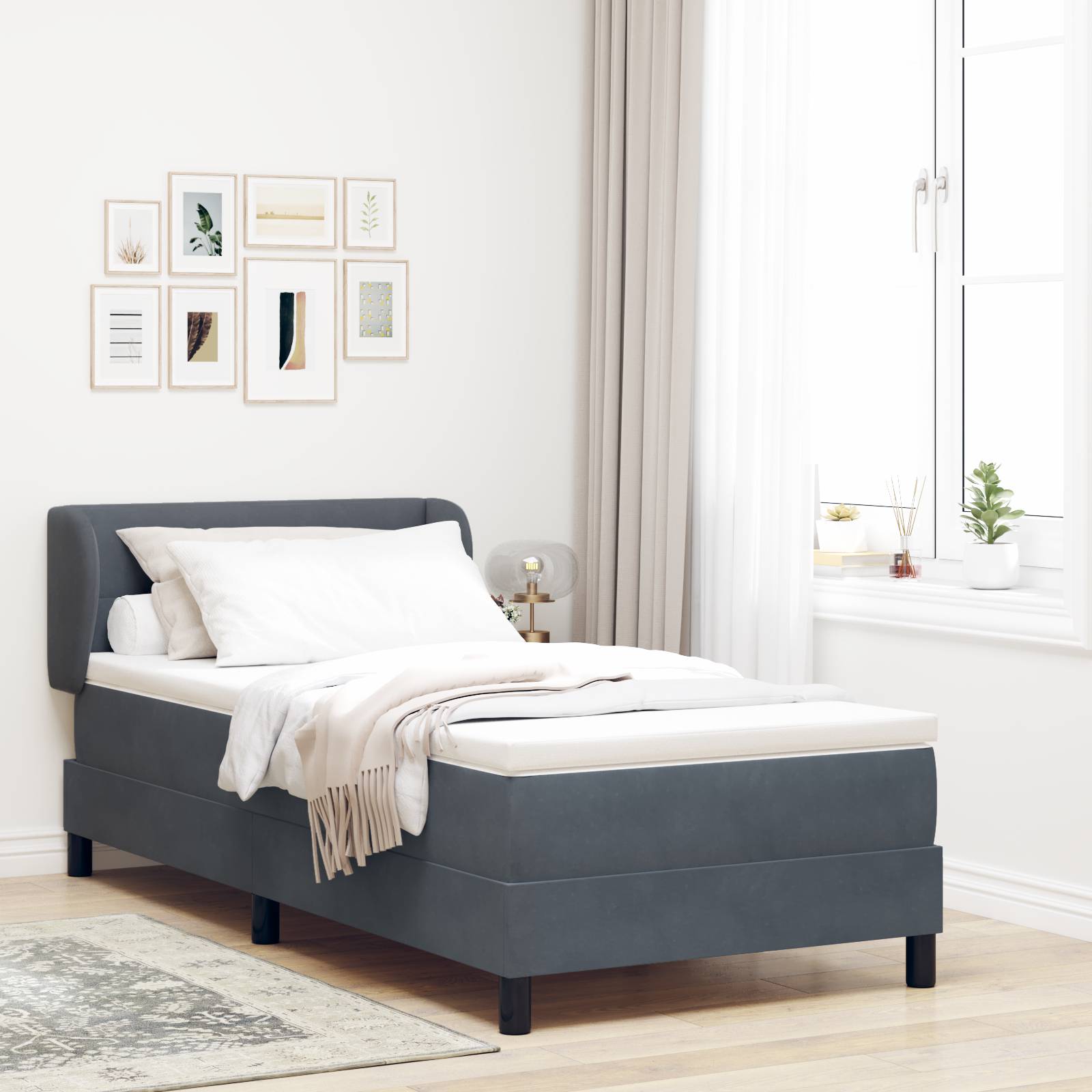vidaXL Boxspringbett mit Matratze Dunkelgrau 80x200 cm Samt