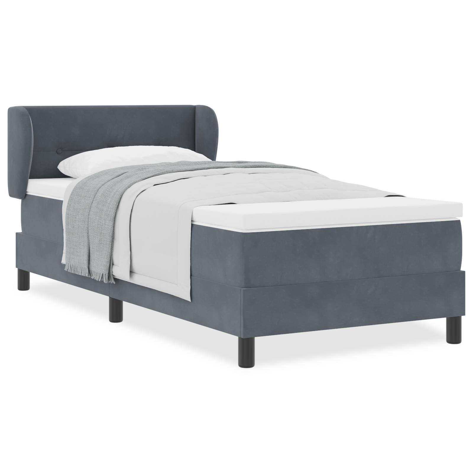 vidaXL Boxspringbett mit Matratze Dunkelgrau 80x200 cm Samt