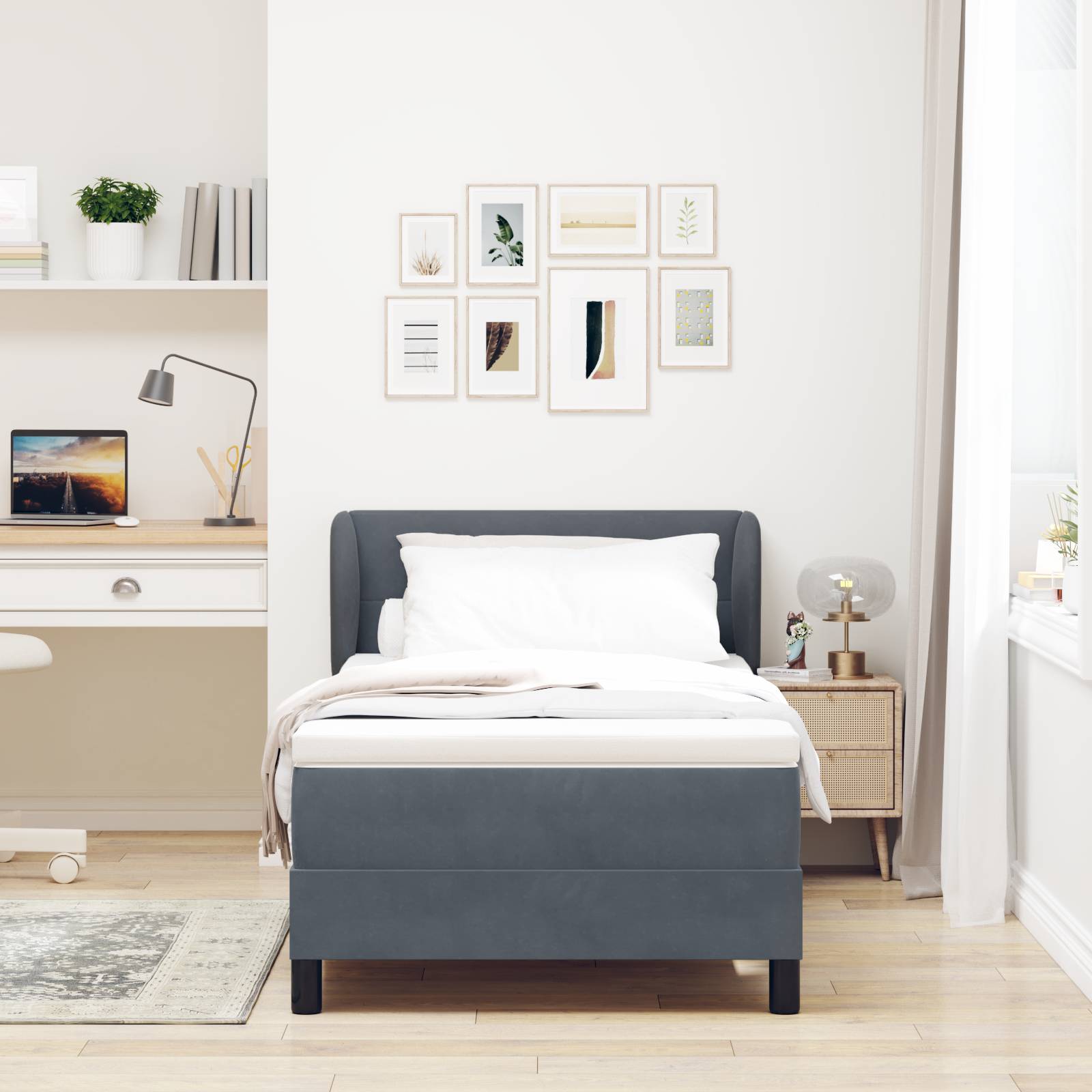 vidaXL Boxspringbett mit Matratze Dunkelgrau 80x200 cm Samt