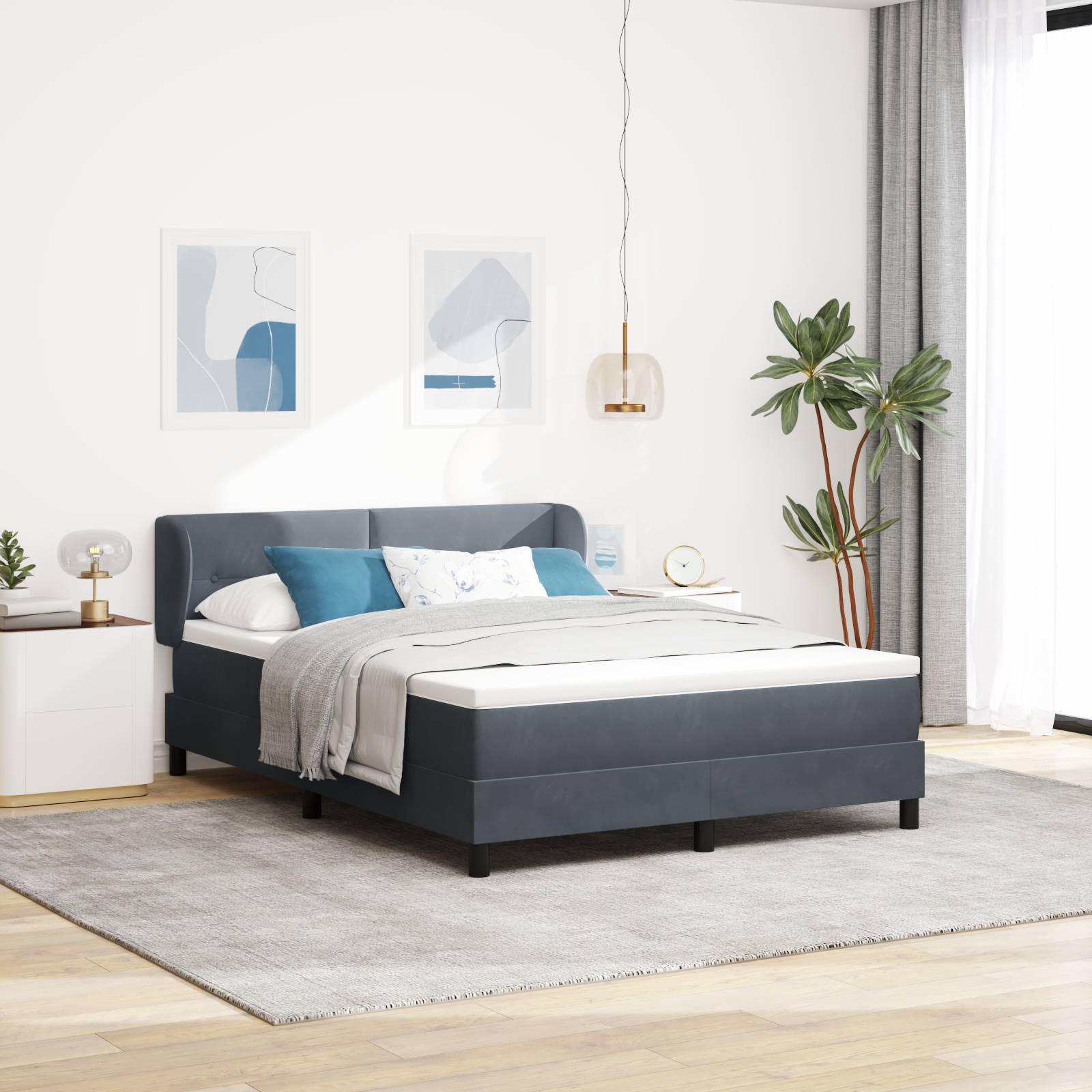 vidaXL Boxspringbett mit Matratze Dunkelgrau 140x190 cm Samt