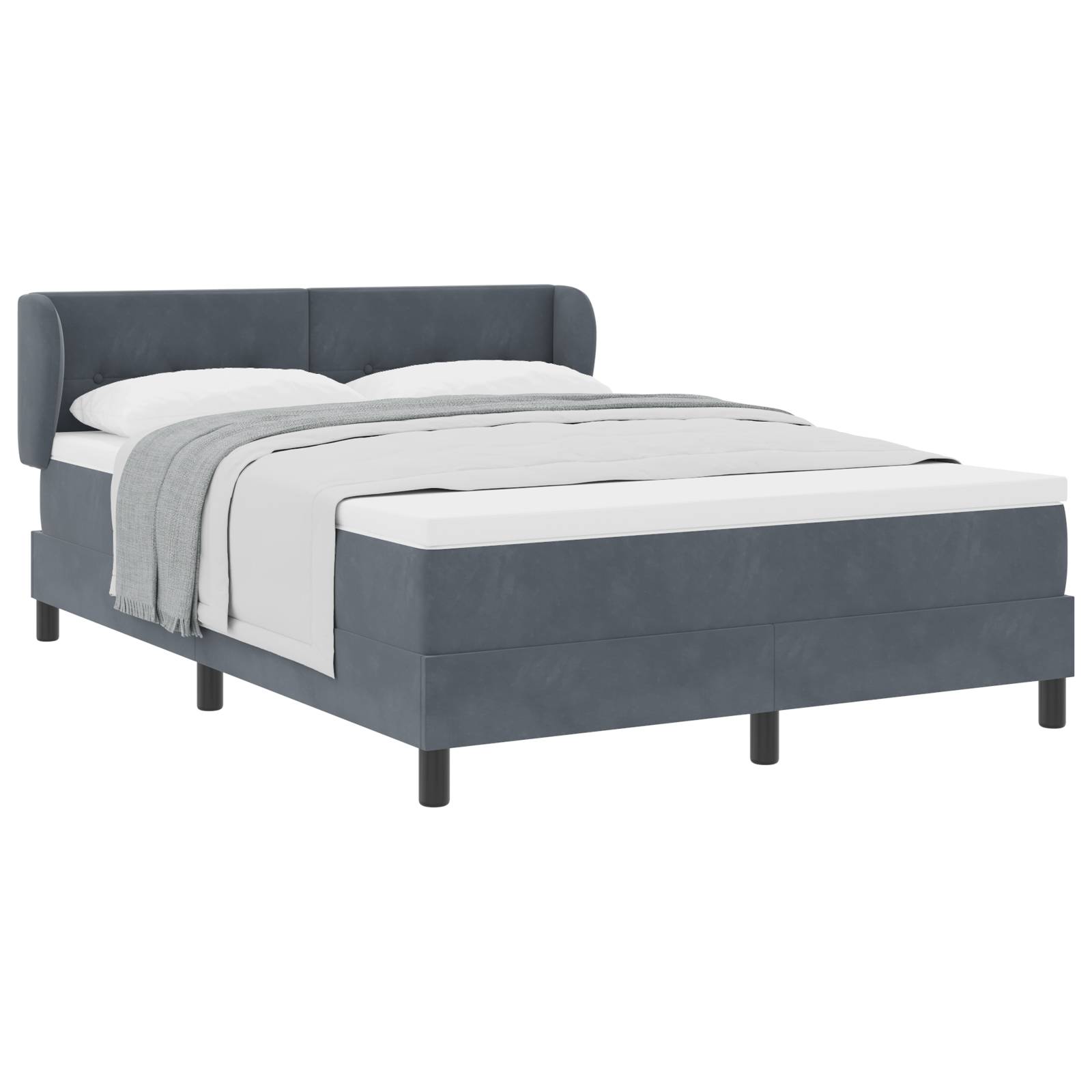 vidaXL Boxspringbett mit Matratze Dunkelgrau 140x190 cm Samt