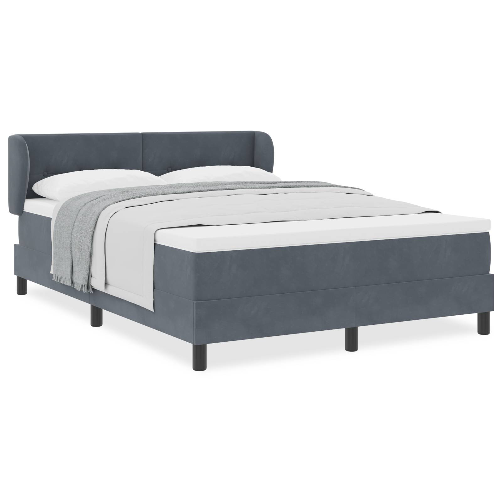 vidaXL Boxspringbett mit Matratze Dunkelgrau 140x190 cm Samt