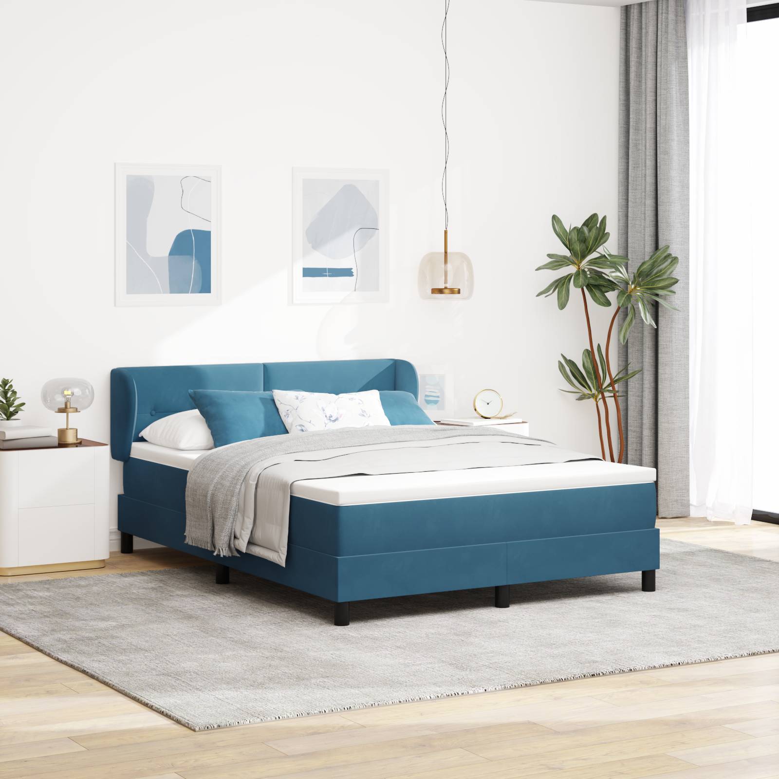 vidaXL Boxspringbett mit Matratze Dunkelblau 160x200 cm Samt