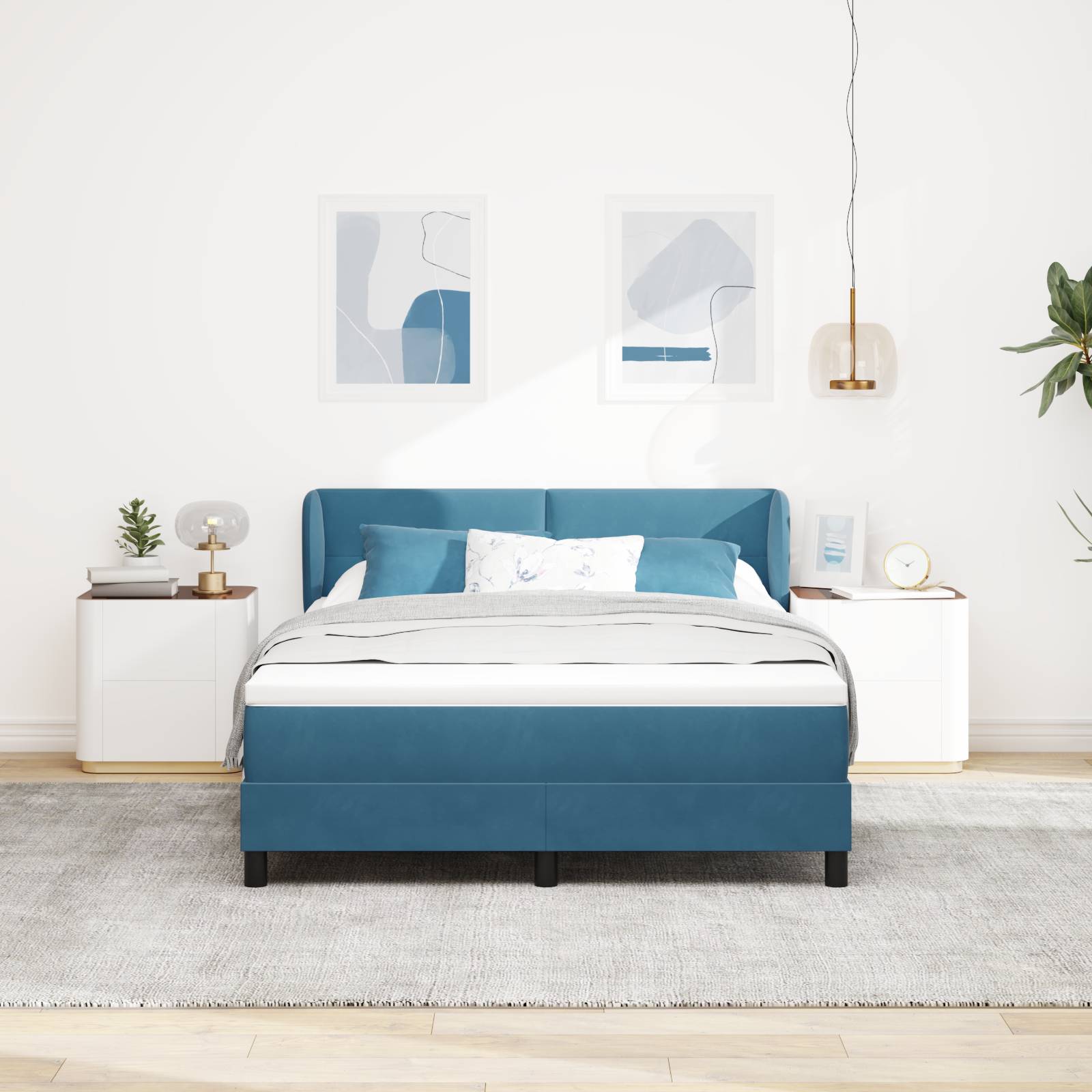 vidaXL Boxspringbett mit Matratze Dunkelblau 160x200 cm Samt