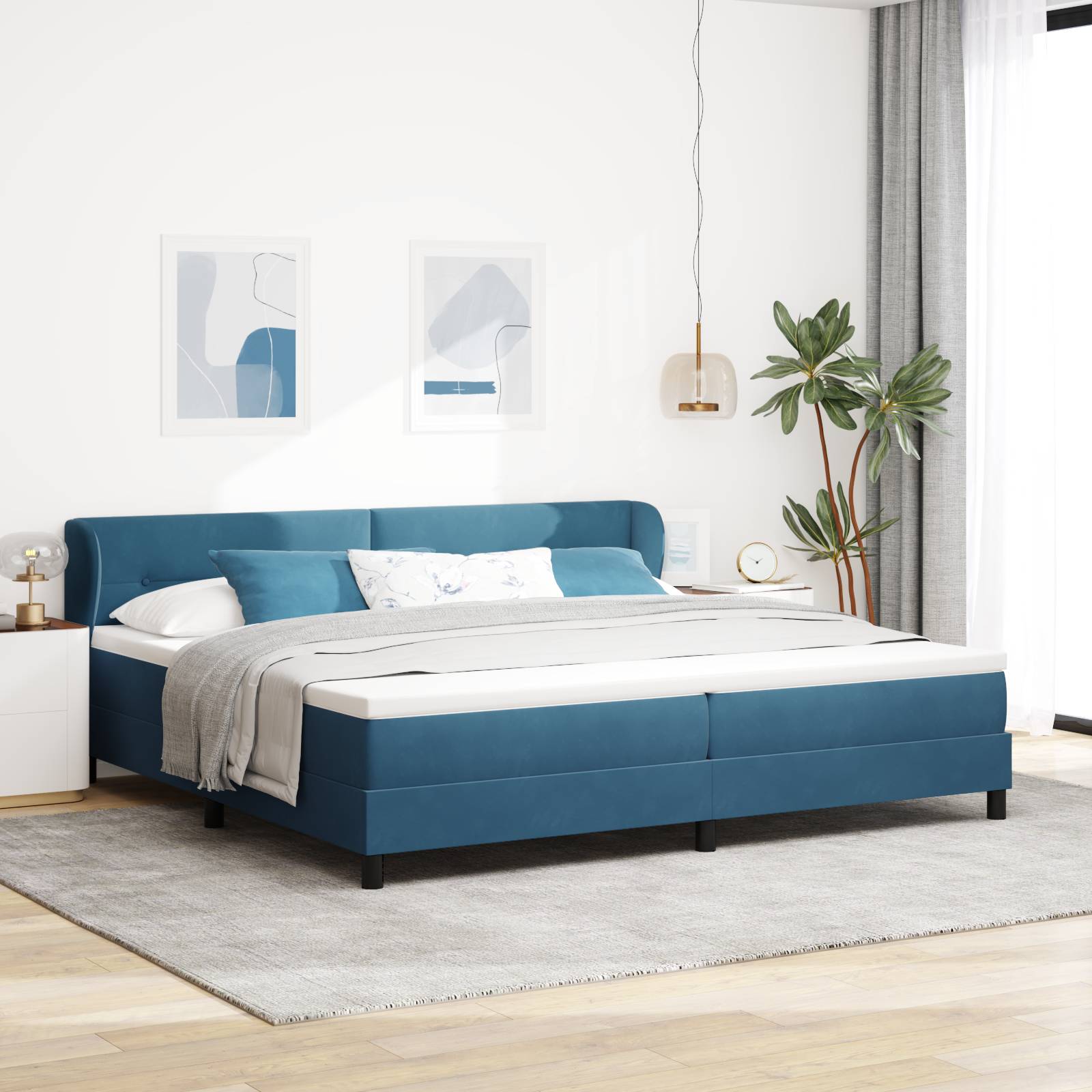 vidaXL Boxspringbett mit Matratze Dunkelblau 200x200 cm Samt