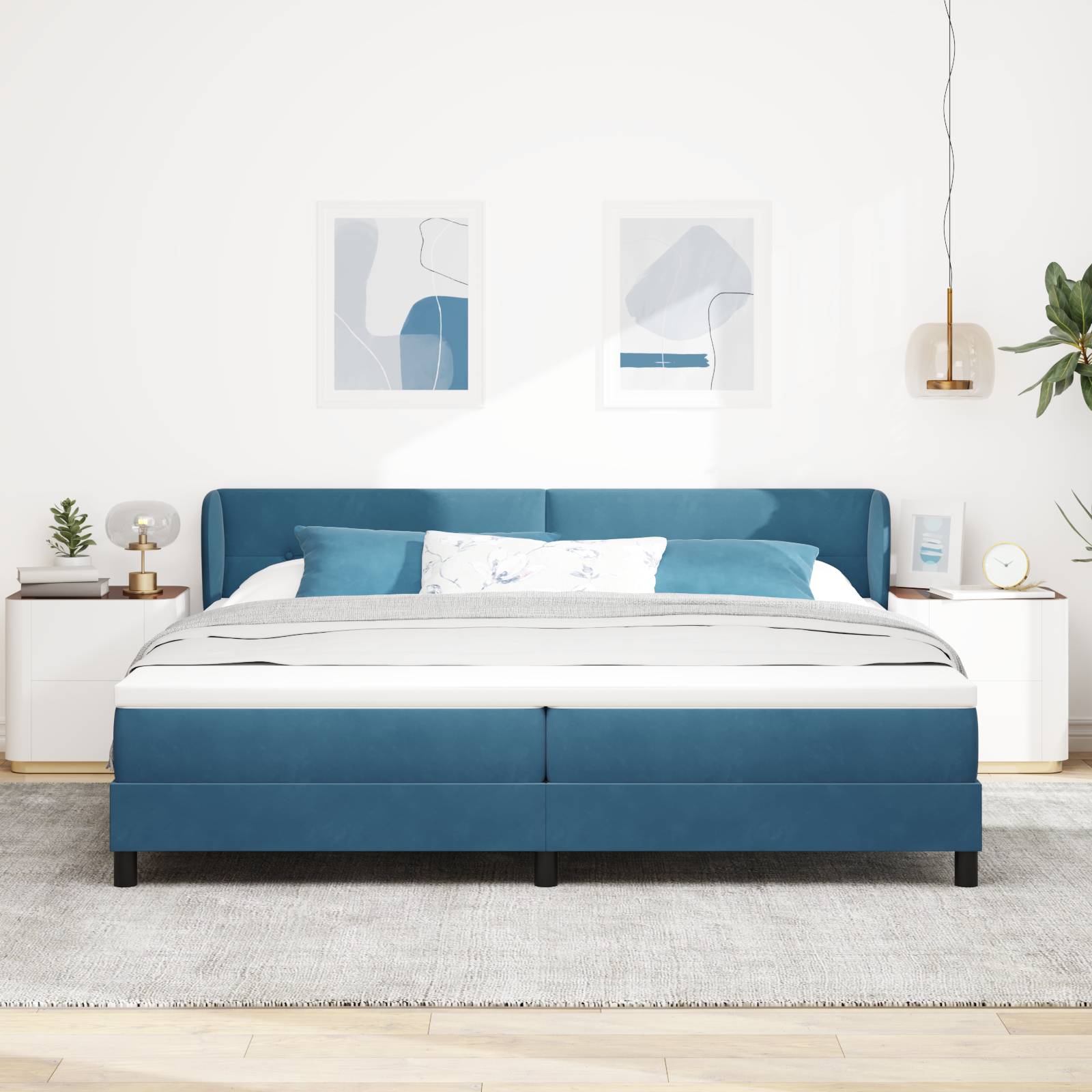 vidaXL Boxspringbett mit Matratze Dunkelblau 200x200 cm Samt