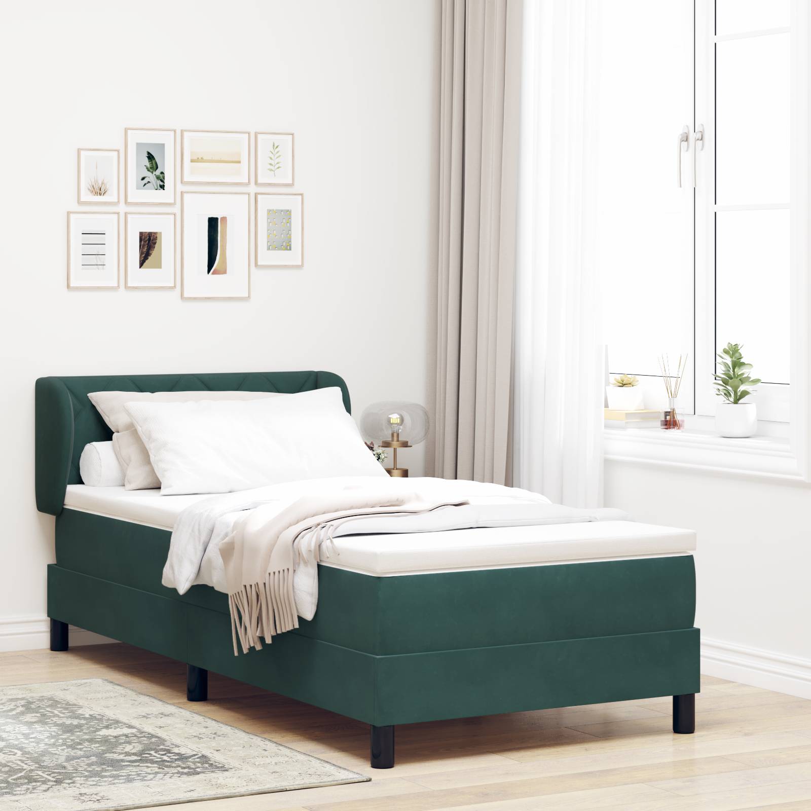 vidaXL Boxspringbett mit Matratze Dunkelgrün 90x200 cm Samt