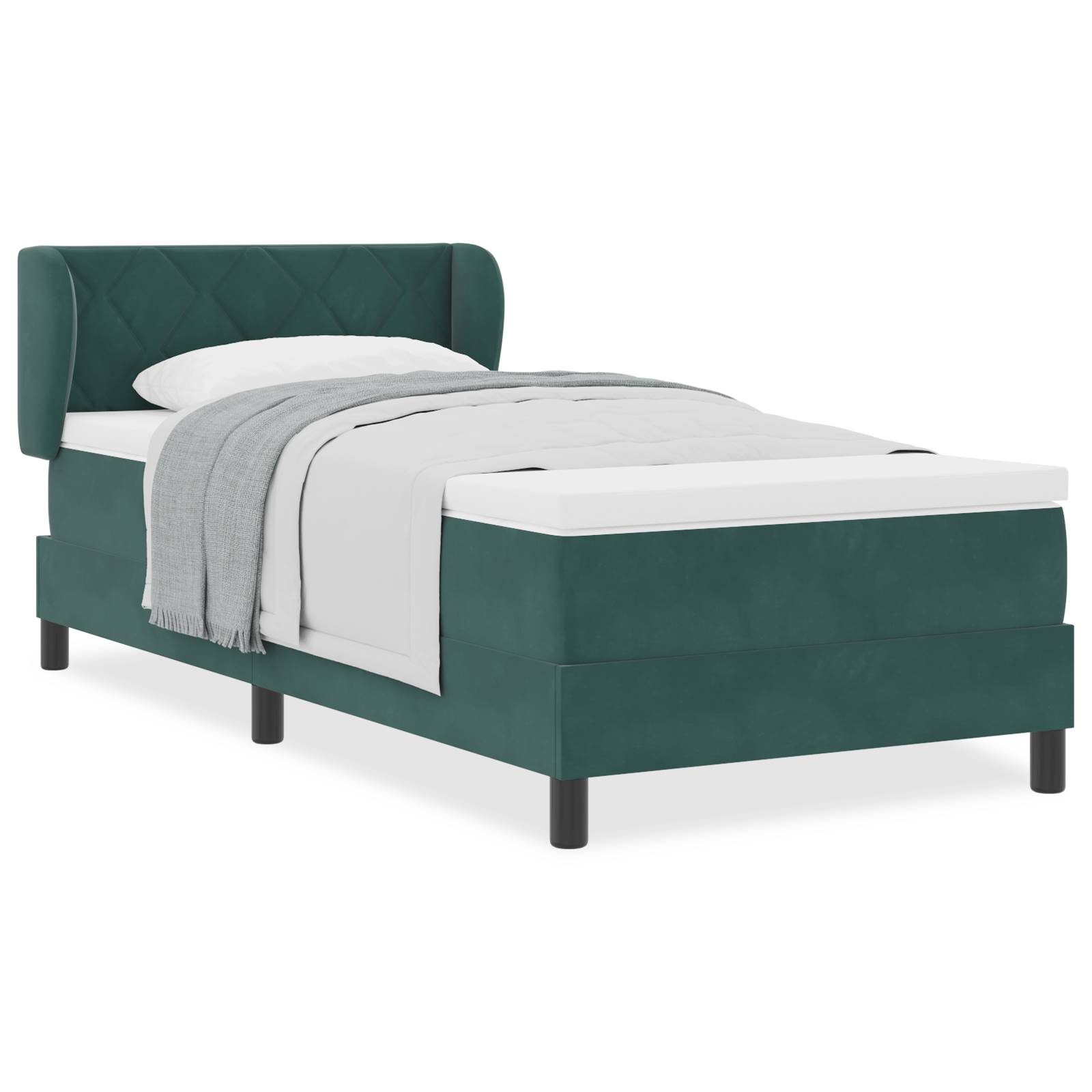 vidaXL Boxspringbett mit Matratze Dunkelgrün 90x190 cm Samt