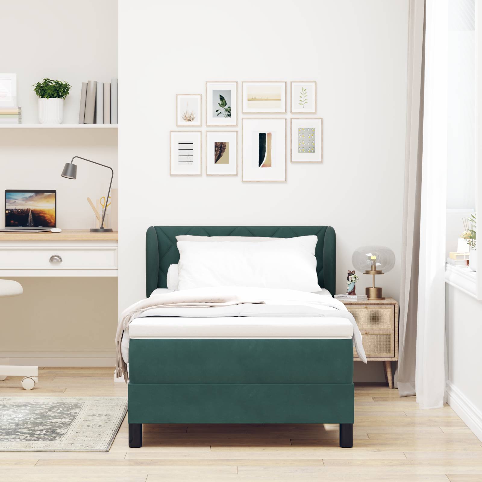 vidaXL Boxspringbett mit Matratze Dunkelgrün 90x190 cm Samt