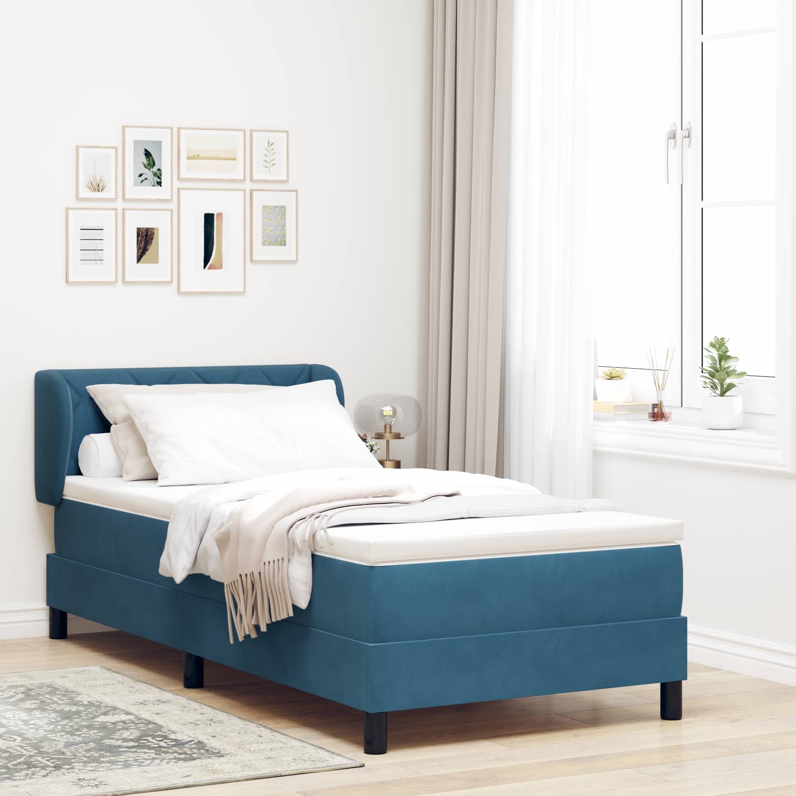 vidaXL Boxspringbett mit Matratze Dunkelblau 100x200 cm Samt