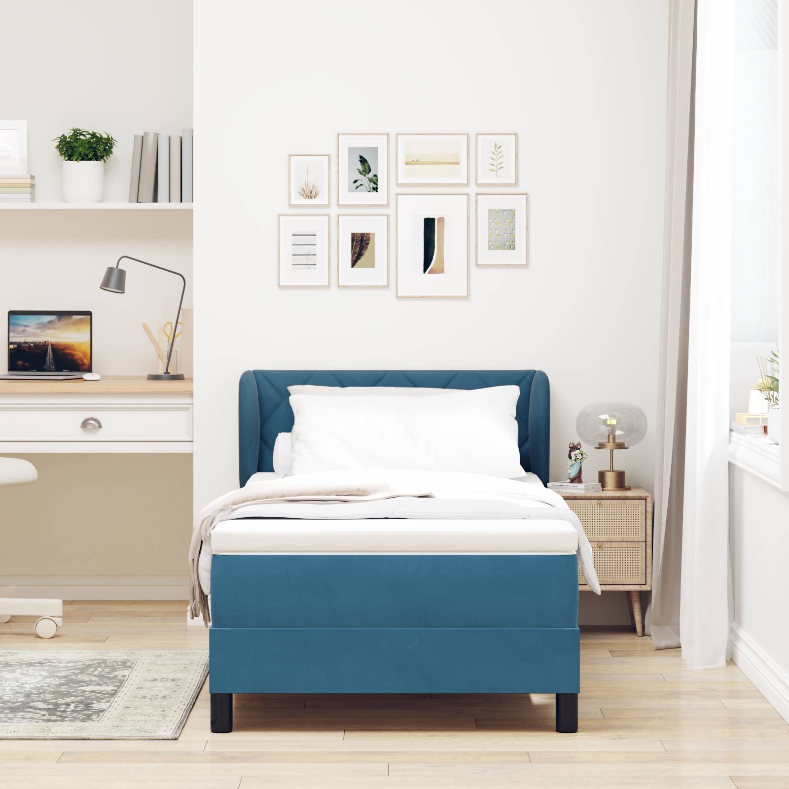 vidaXL Boxspringbett mit Matratze Dunkelblau 100x200 cm Samt