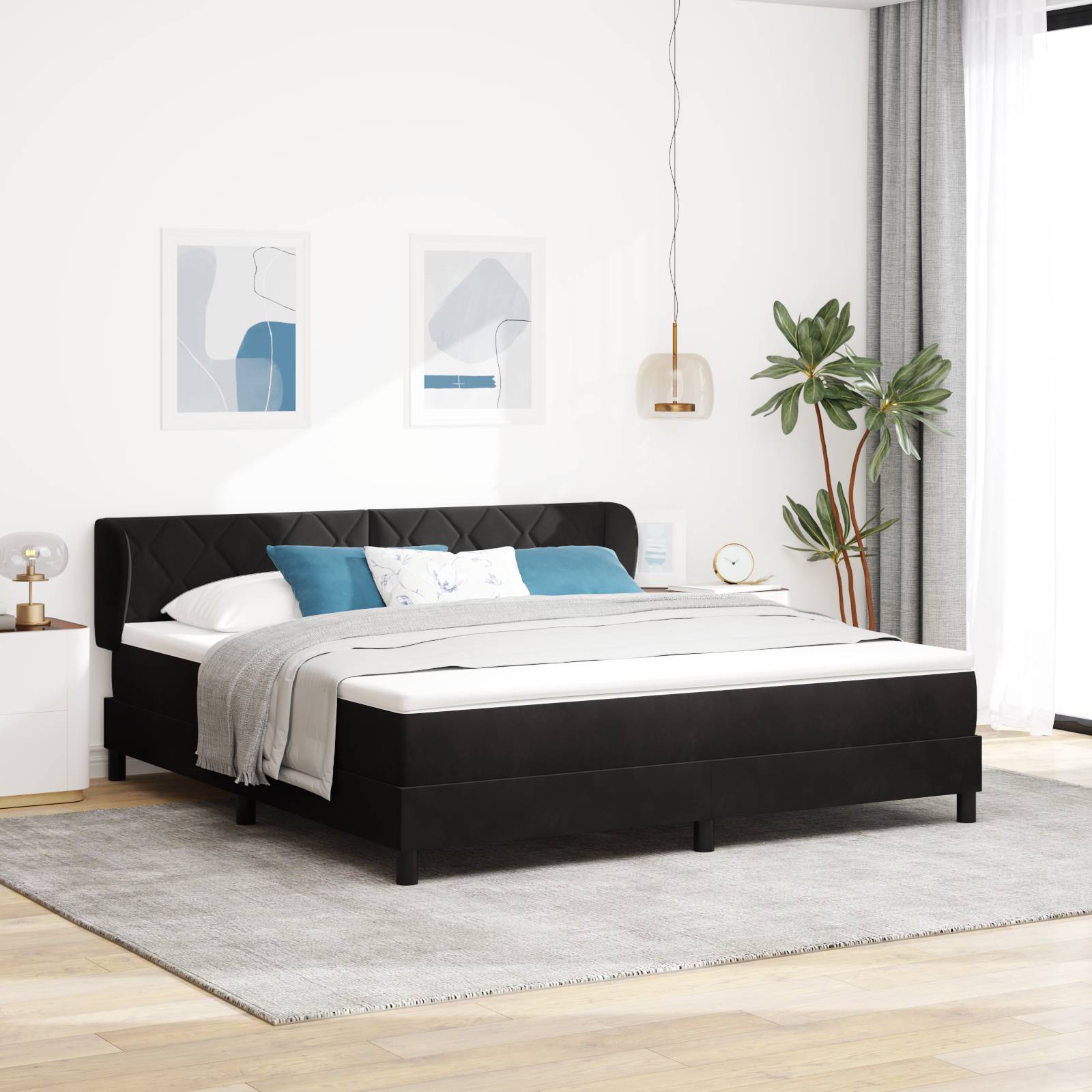 vidaXL Boxspringbett mit Matratze Schwarz 180x200 cm Samt