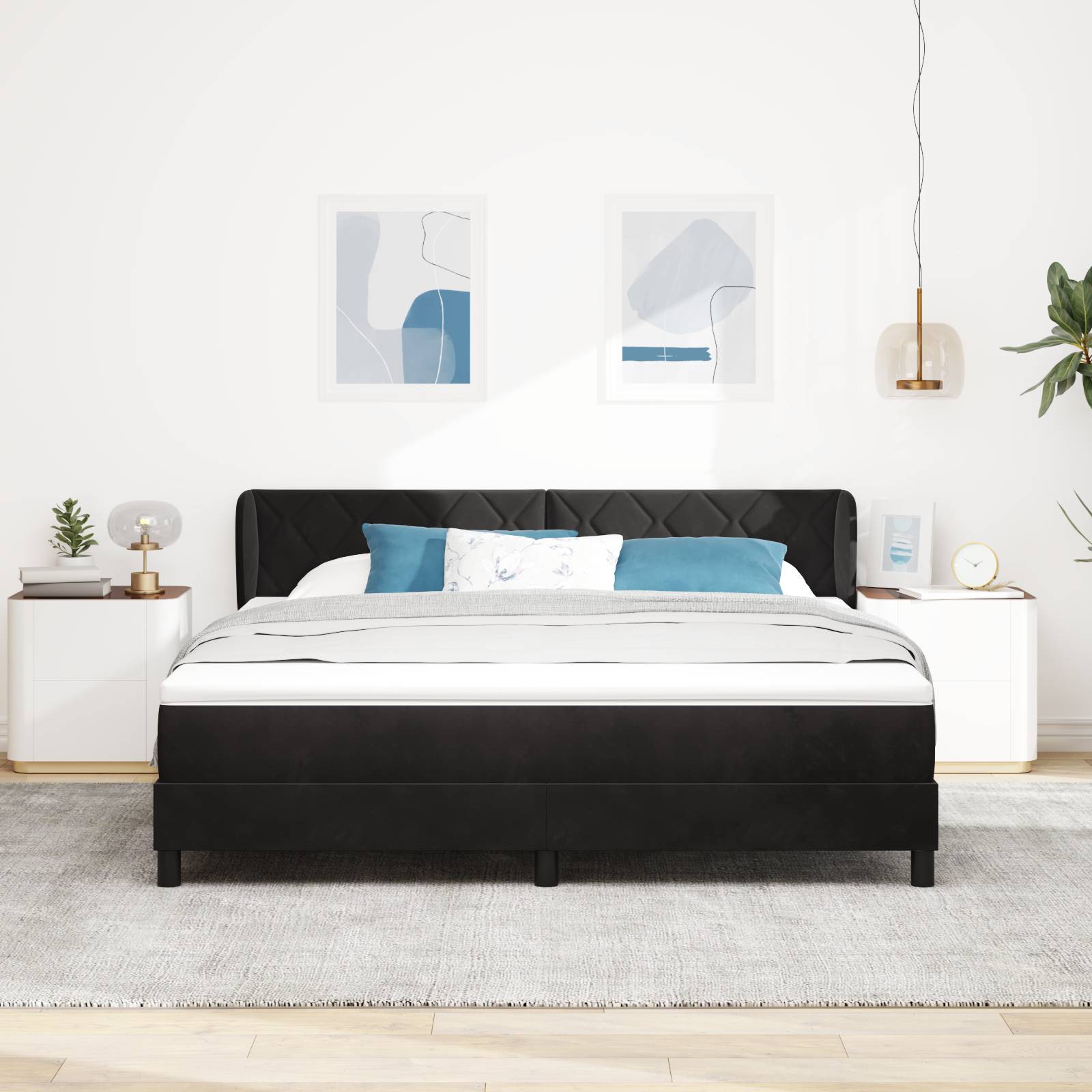 vidaXL Boxspringbett mit Matratze Schwarz 180x200 cm Samt