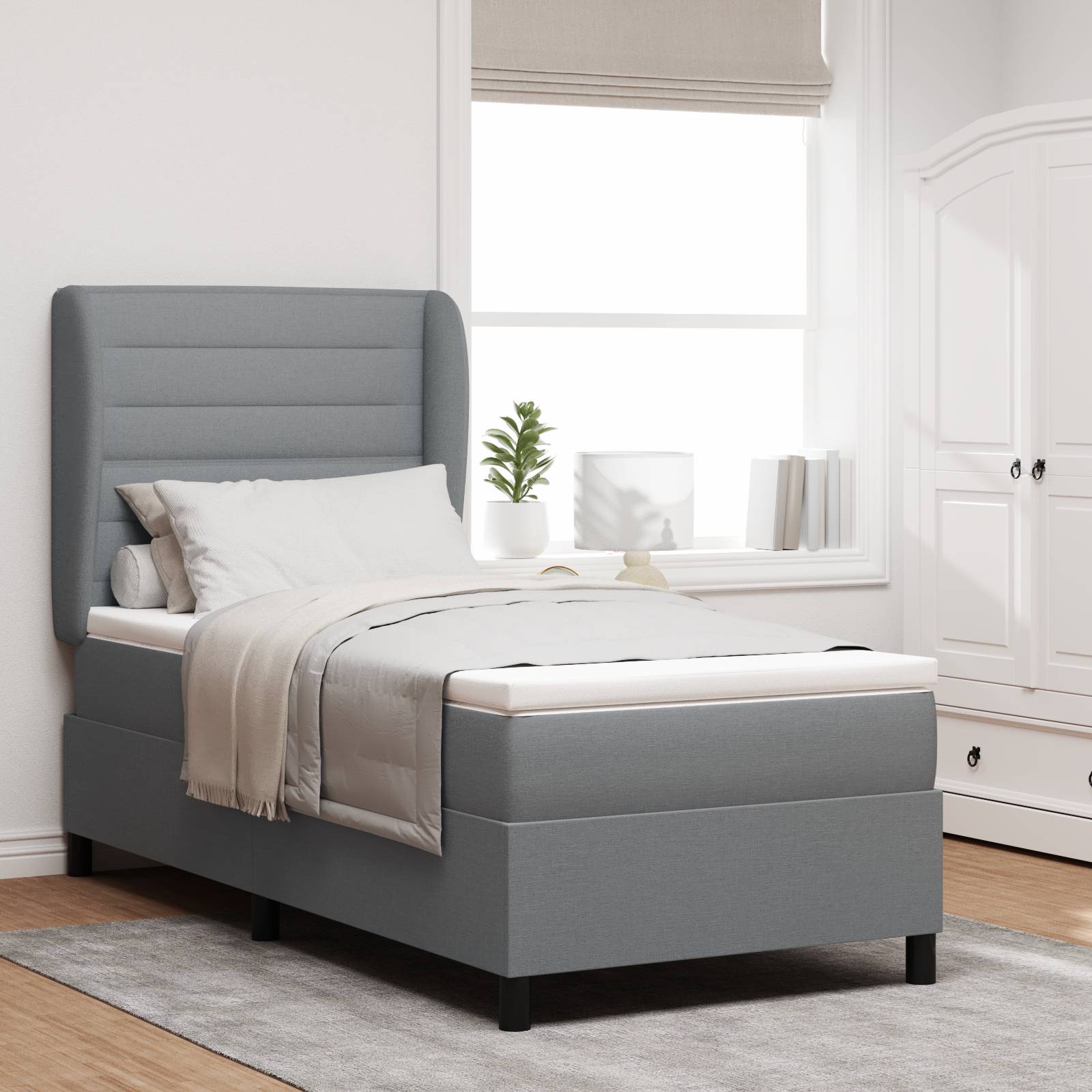 vidaXL Boxspringbett mit Matratze Hellgrau 80x200 cm Stoff