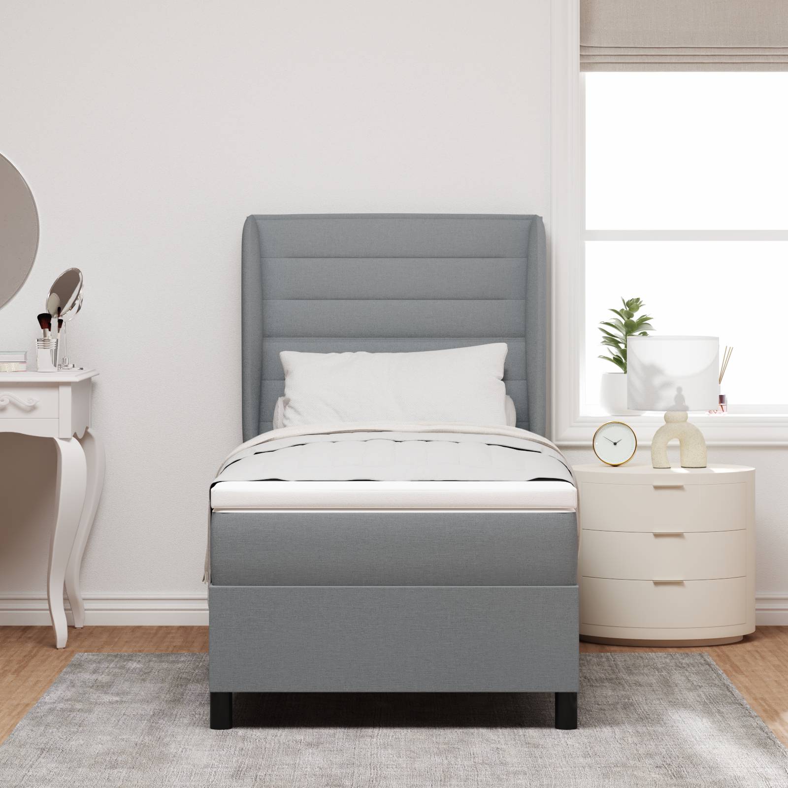 vidaXL Boxspringbett mit Matratze Hellgrau 80x200 cm Stoff