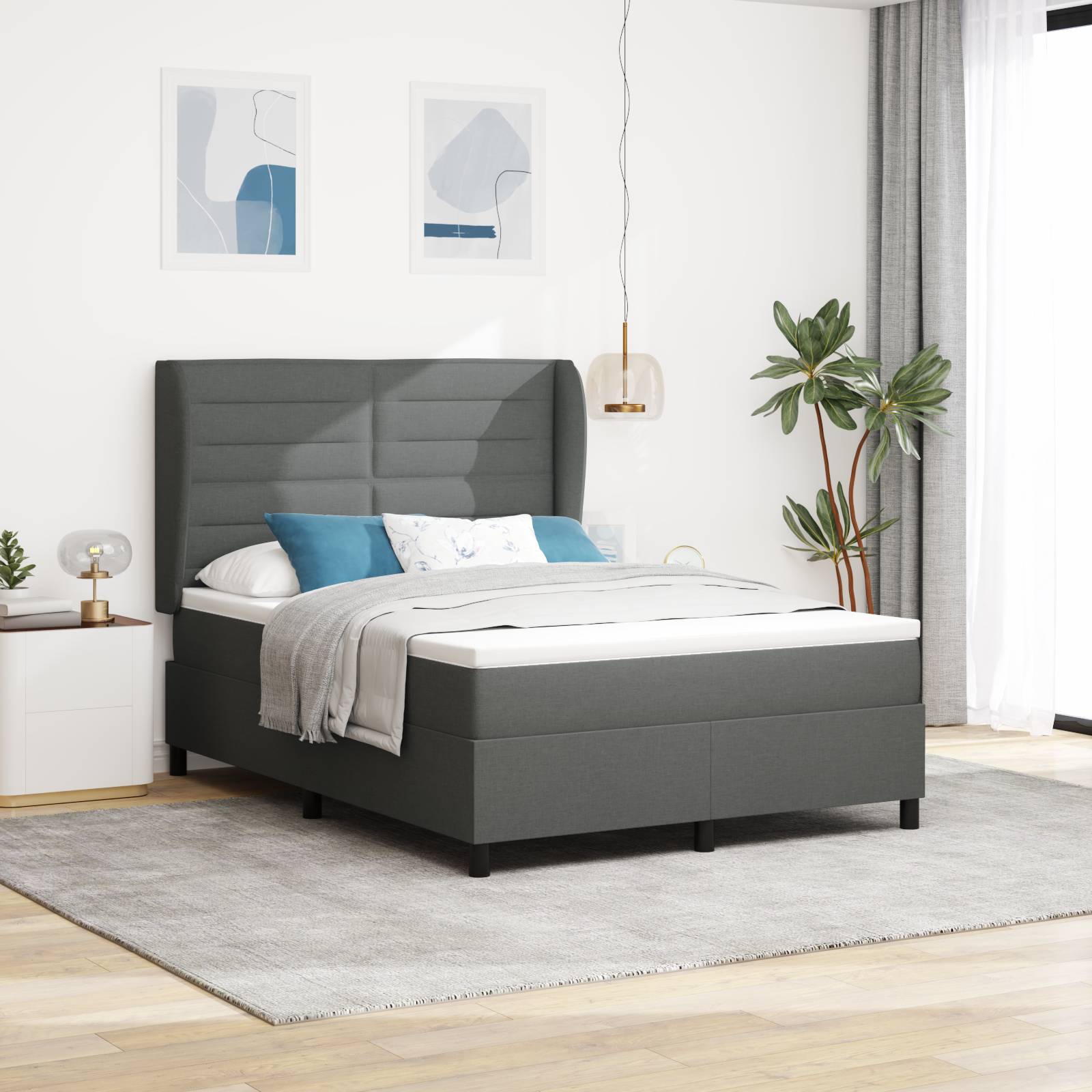 vidaXL Boxspringbett mit Matratze Dunkelgrau 140x200 cm Stoff