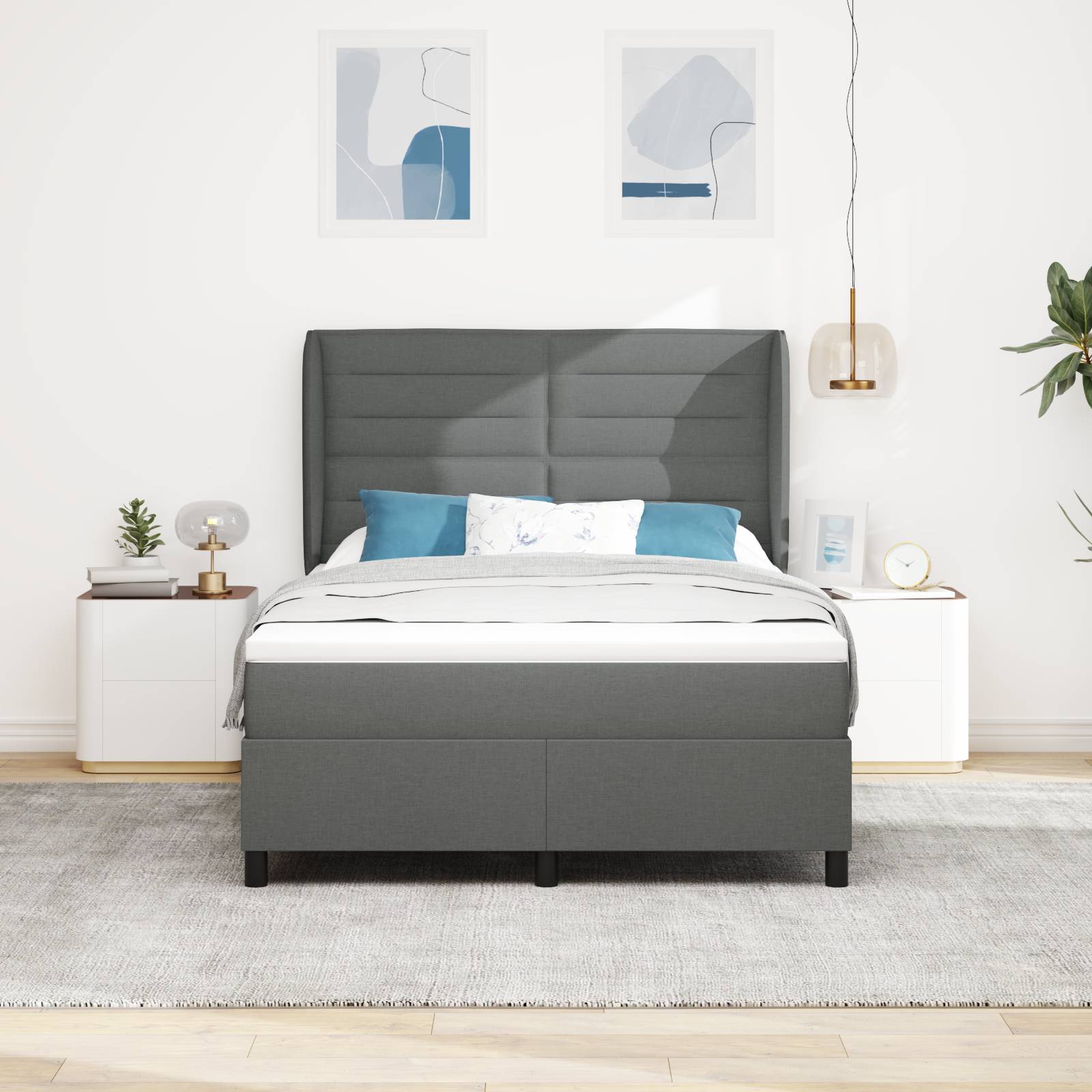 vidaXL Boxspringbett mit Matratze Dunkelgrau 140x200 cm Stoff