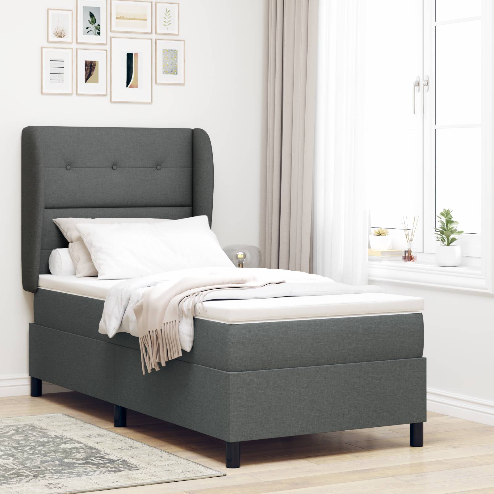 vidaXL Boxspringbett mit Matratze Dunkelgrau 80x200 cm Stoff