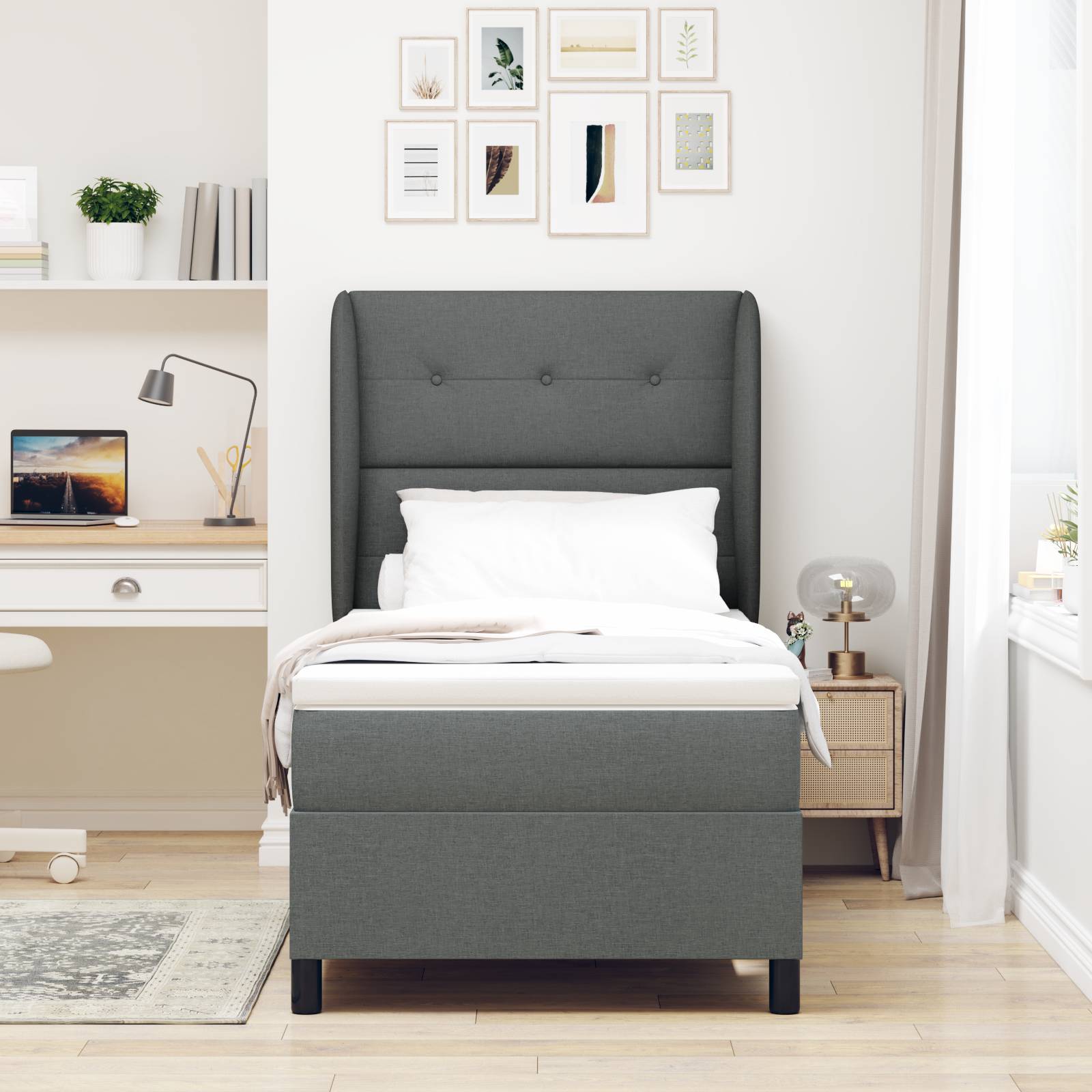 vidaXL Boxspringbett mit Matratze Dunkelgrau 80x200 cm Stoff