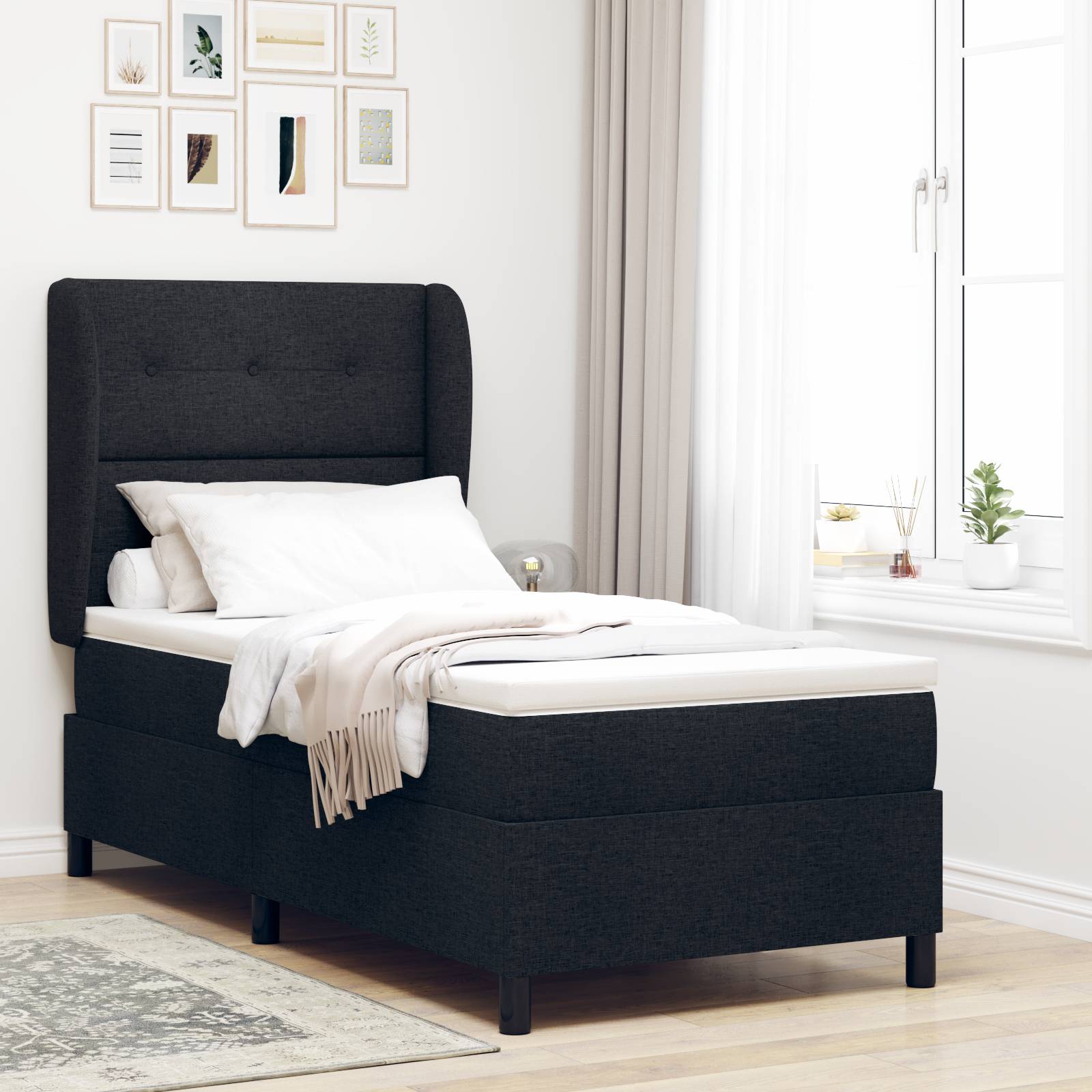 vidaXL Boxspringbett mit Matratze Schwarz 90x200 cm Stoff