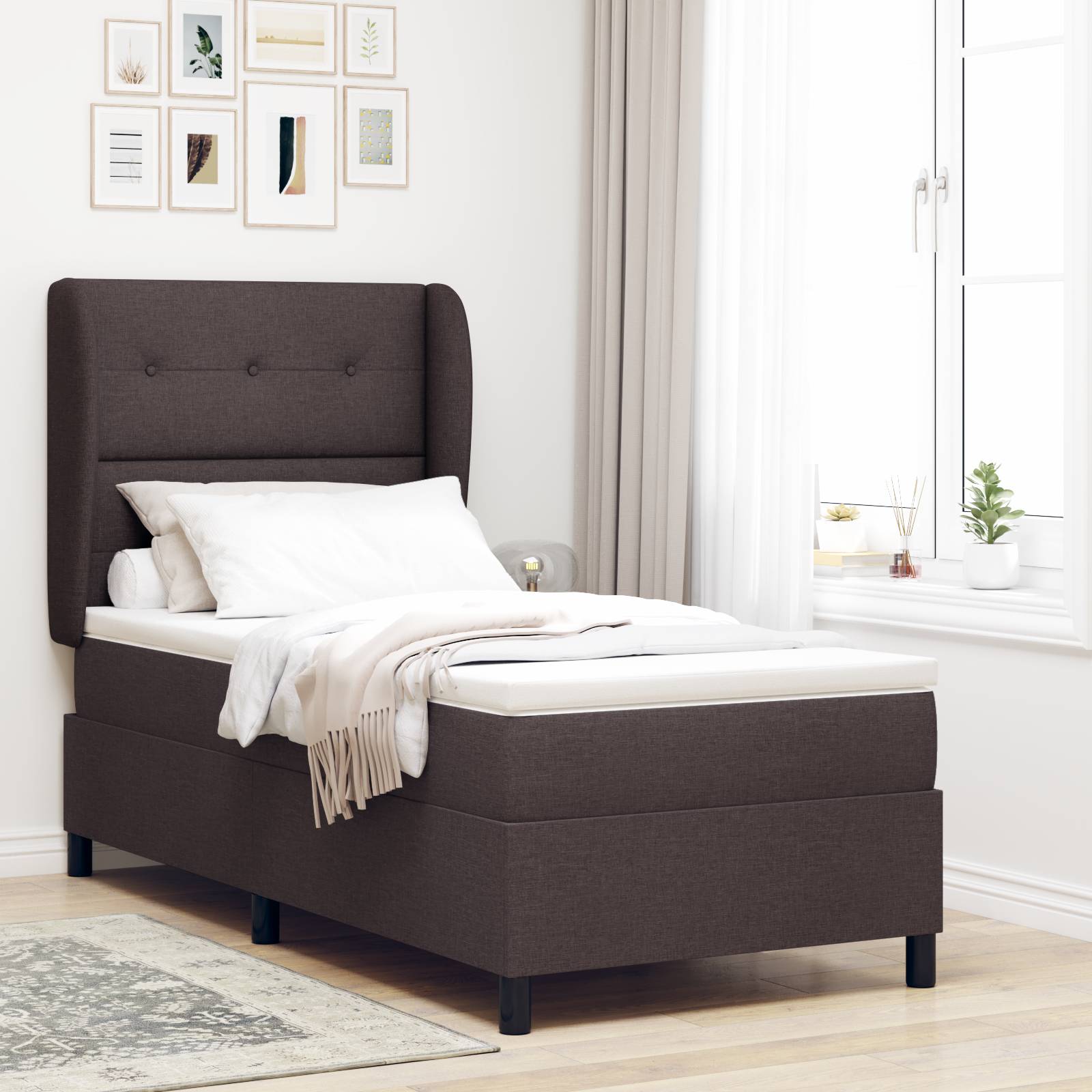 vidaXL Boxspringbett mit Matratze Dunkelbraun 80x200 cm Stoff