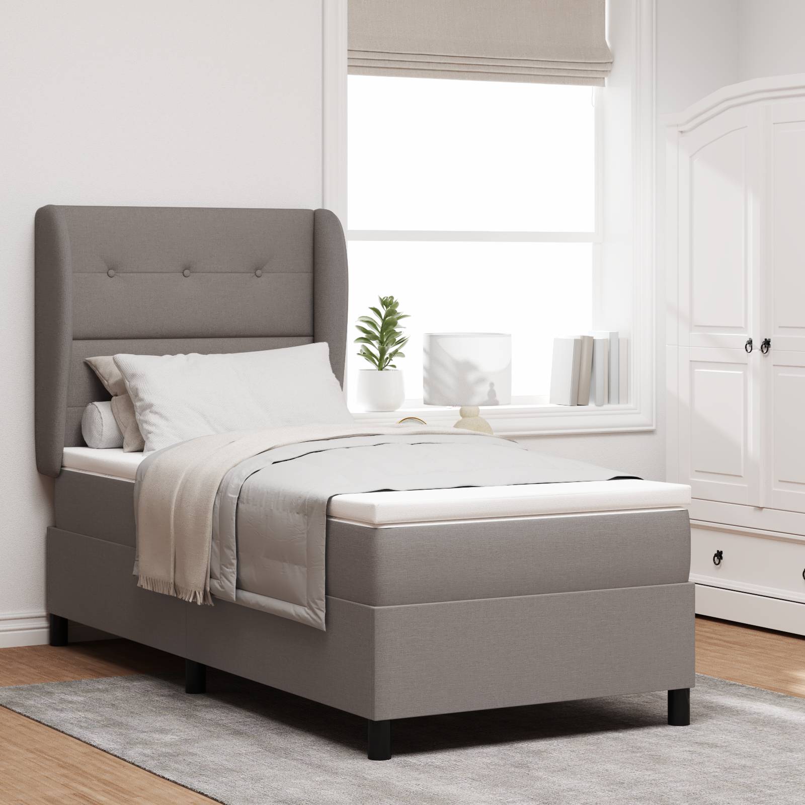 vidaXL Boxspringbett mit Matratze Taupe 90x190 cm Stoff