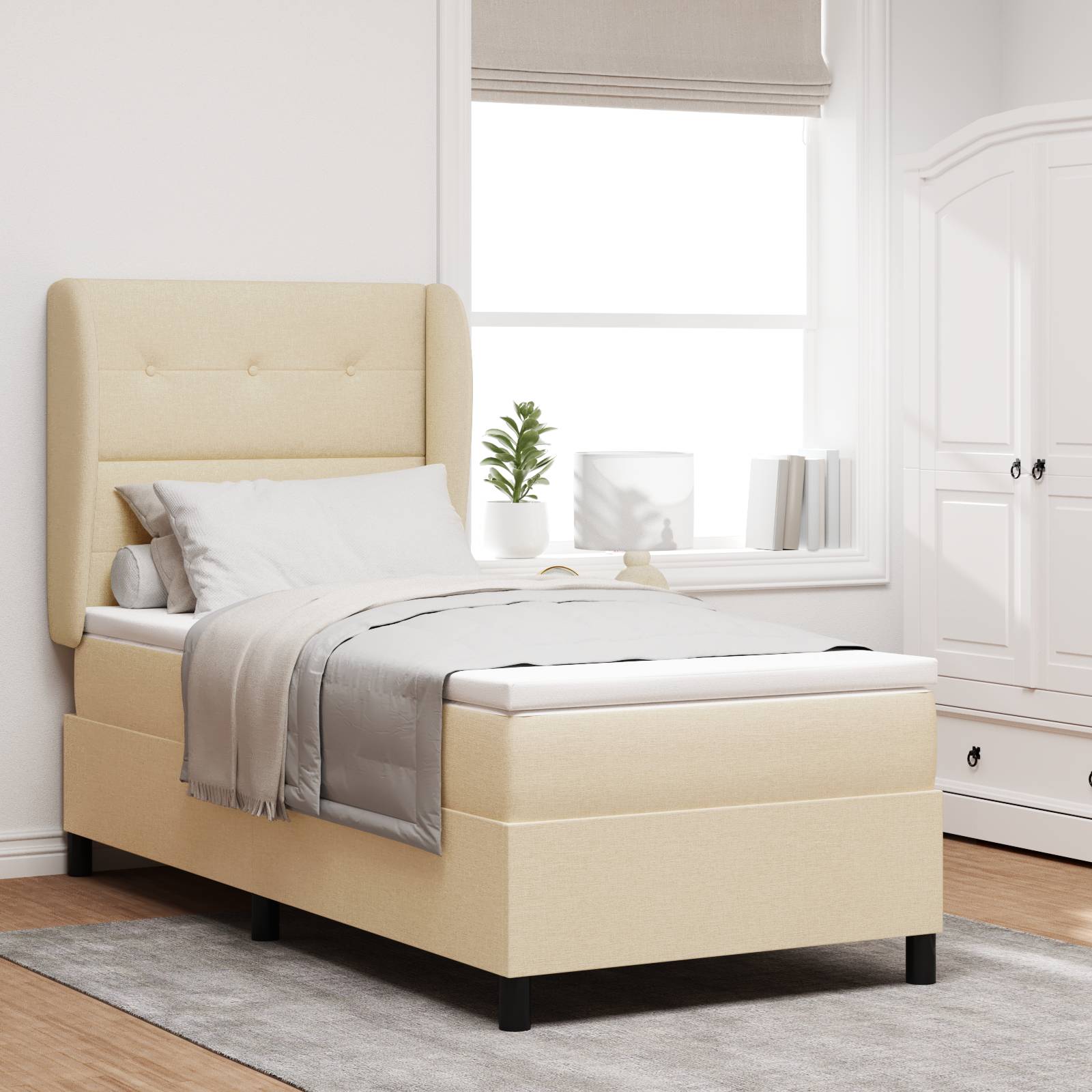 vidaXL Boxspringbett mit Matratze Creme 80x200 cm Stoff