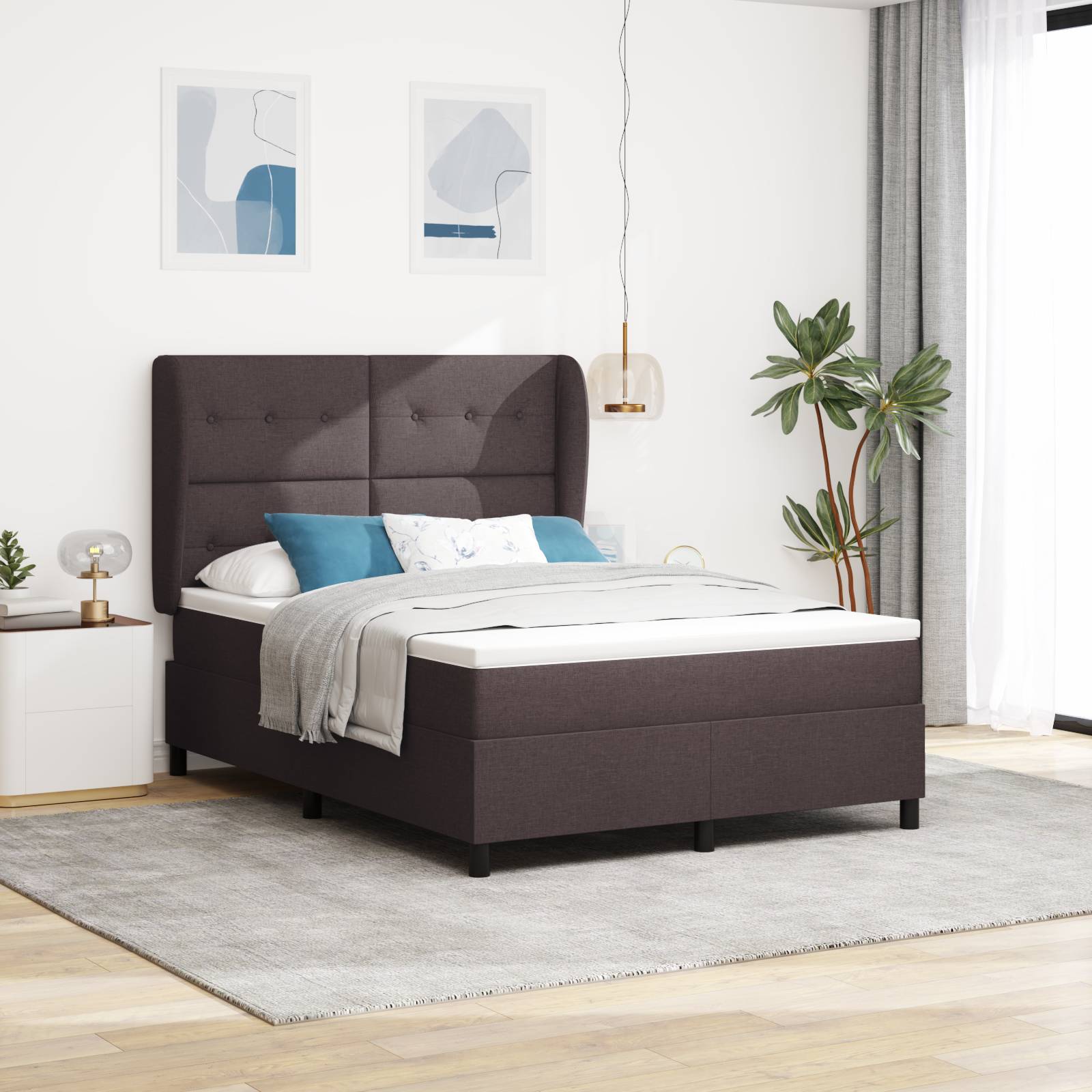 vidaXL Boxspringbett mit Matratze Dunkelbraun 140x190 cm Stoff